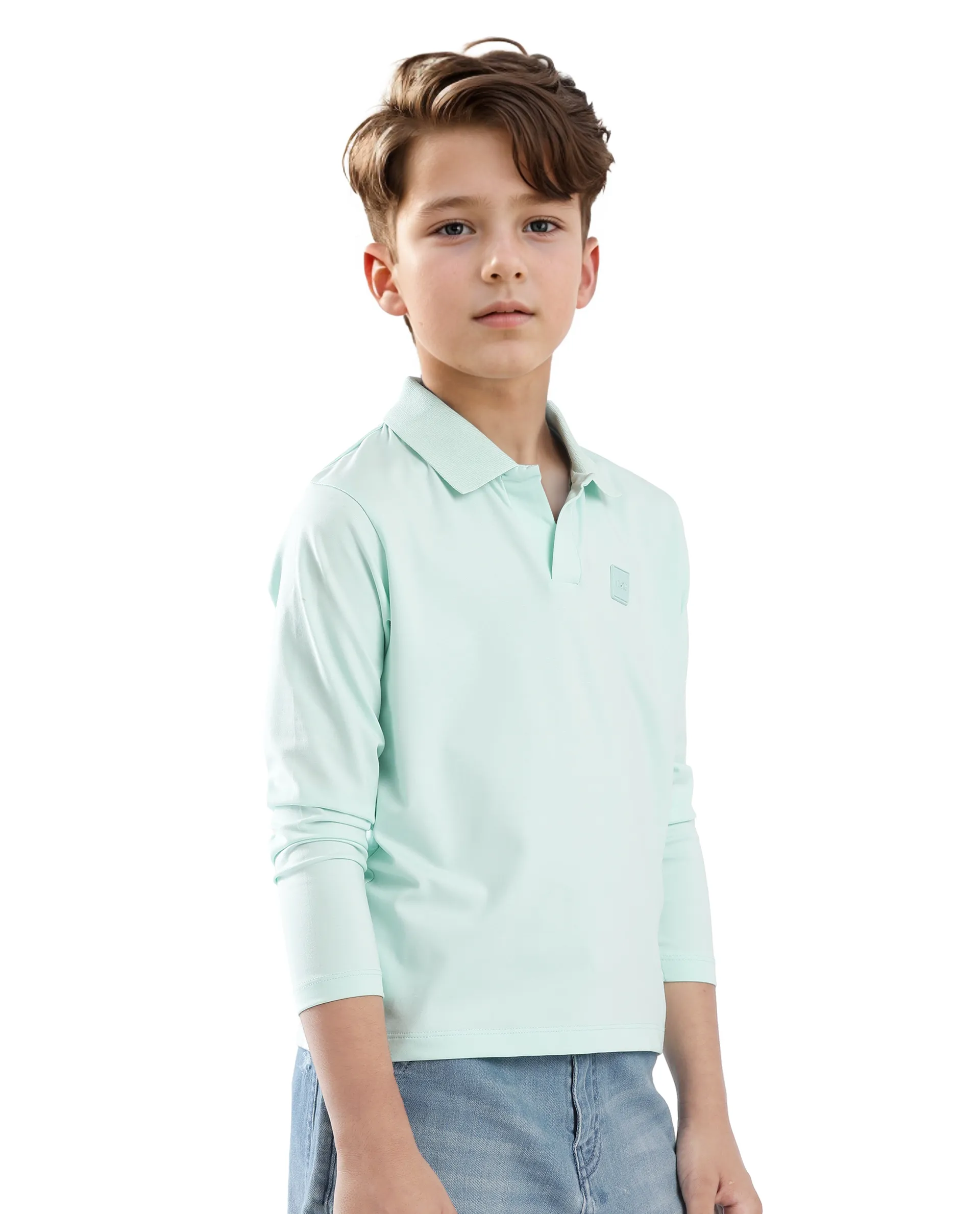 Rare Ones Kids Flit Pastel Green Cotton Poly Full Sleeve Regular Collar Solid Polo - Image 7
