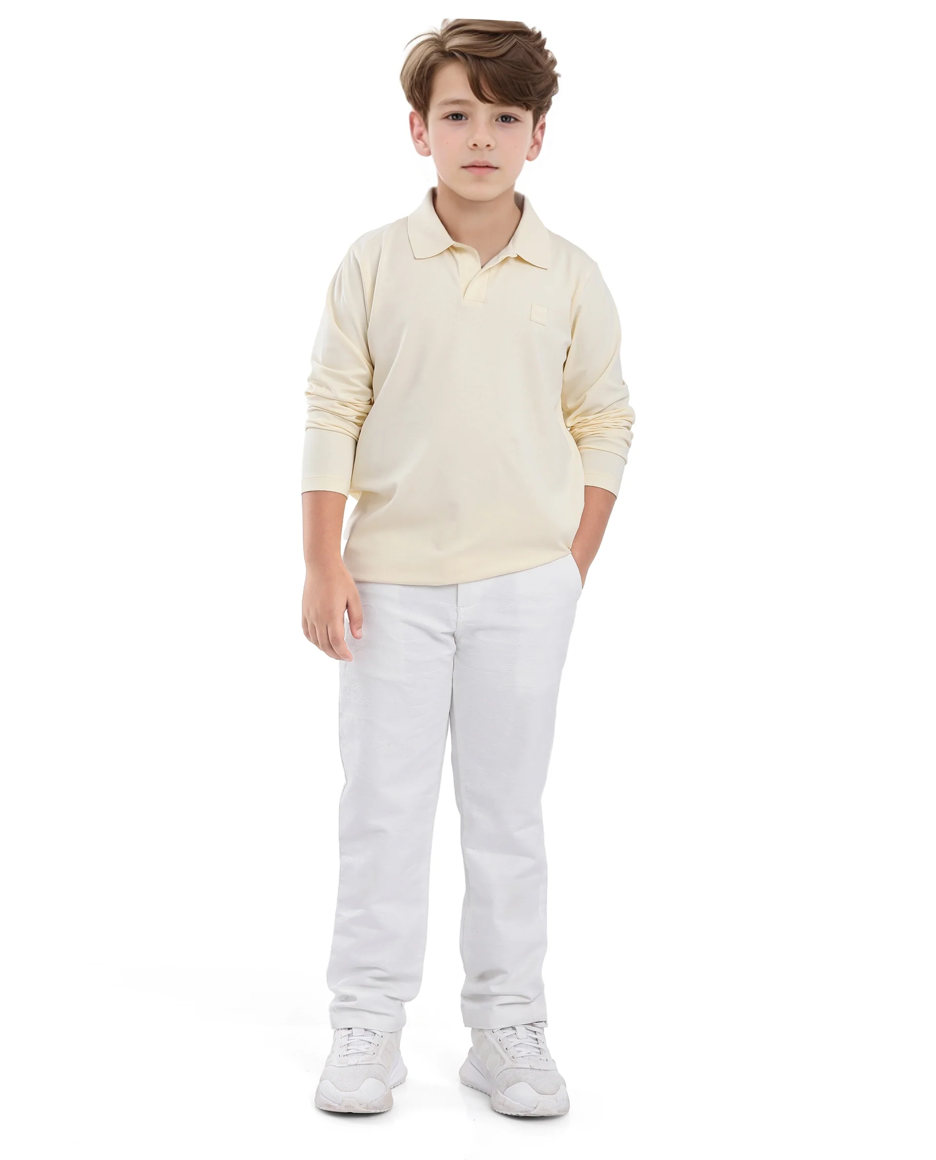 Rare Ones Kids Flit Pastel Yellow Cotton Poly Full Sleeve Polo Neck Solid Polo - Image 2