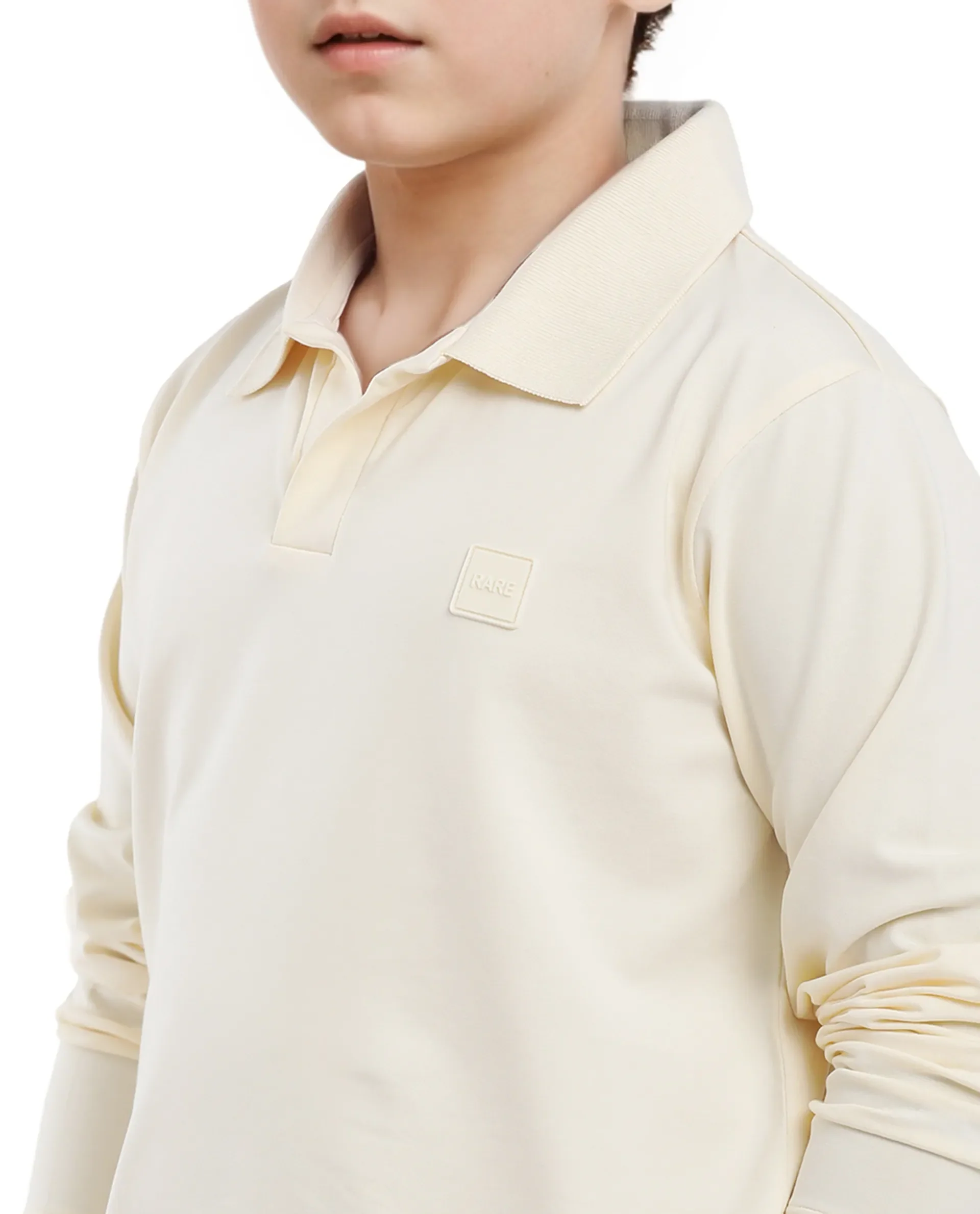 Rare Ones Kids Flit Pastel Yellow Cotton Poly Full Sleeve Polo Neck Solid Polo - Image 5