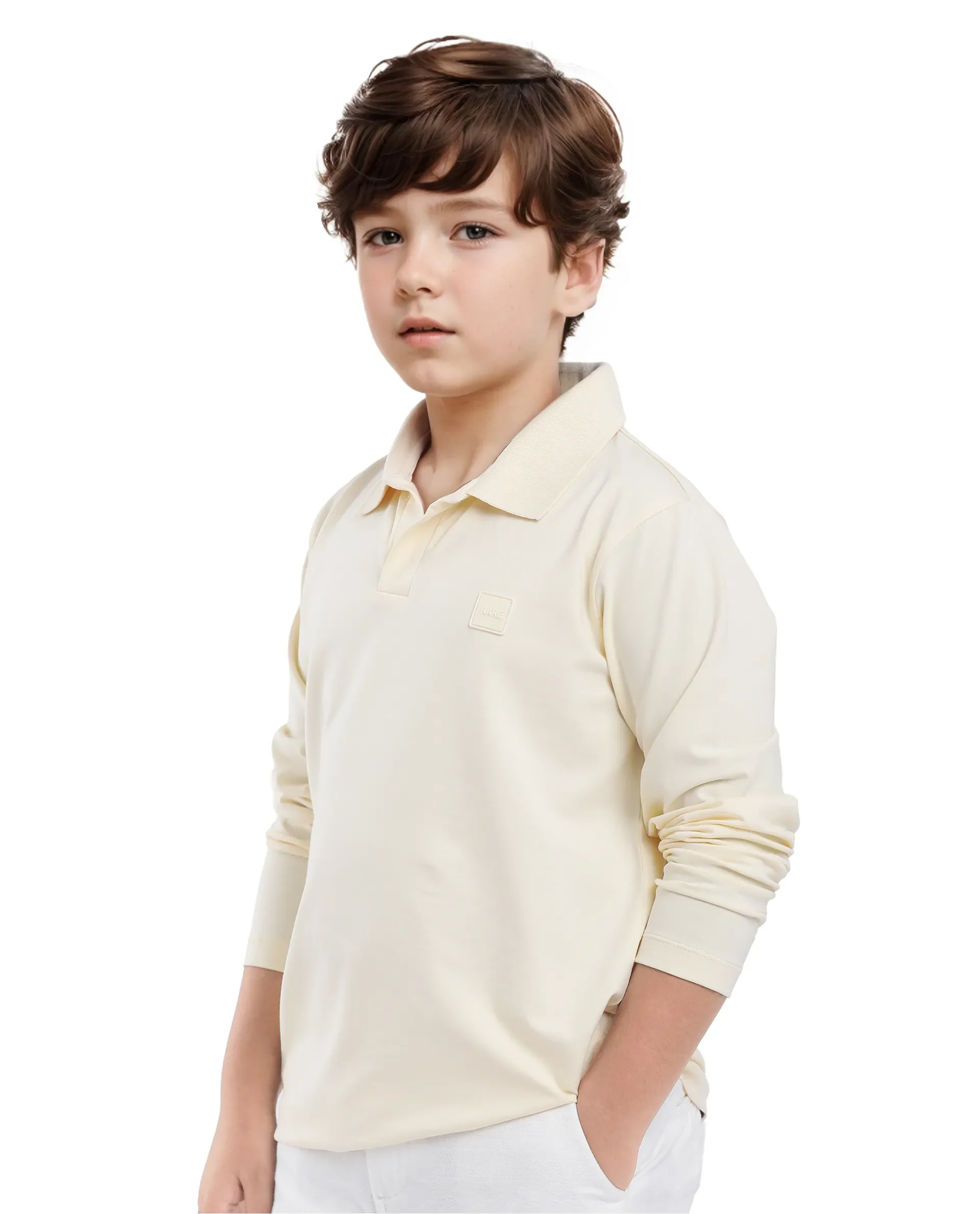 Rare Ones Kids Flit Pastel Yellow Cotton Poly Full Sleeve Polo Neck Solid Polo - Image 6