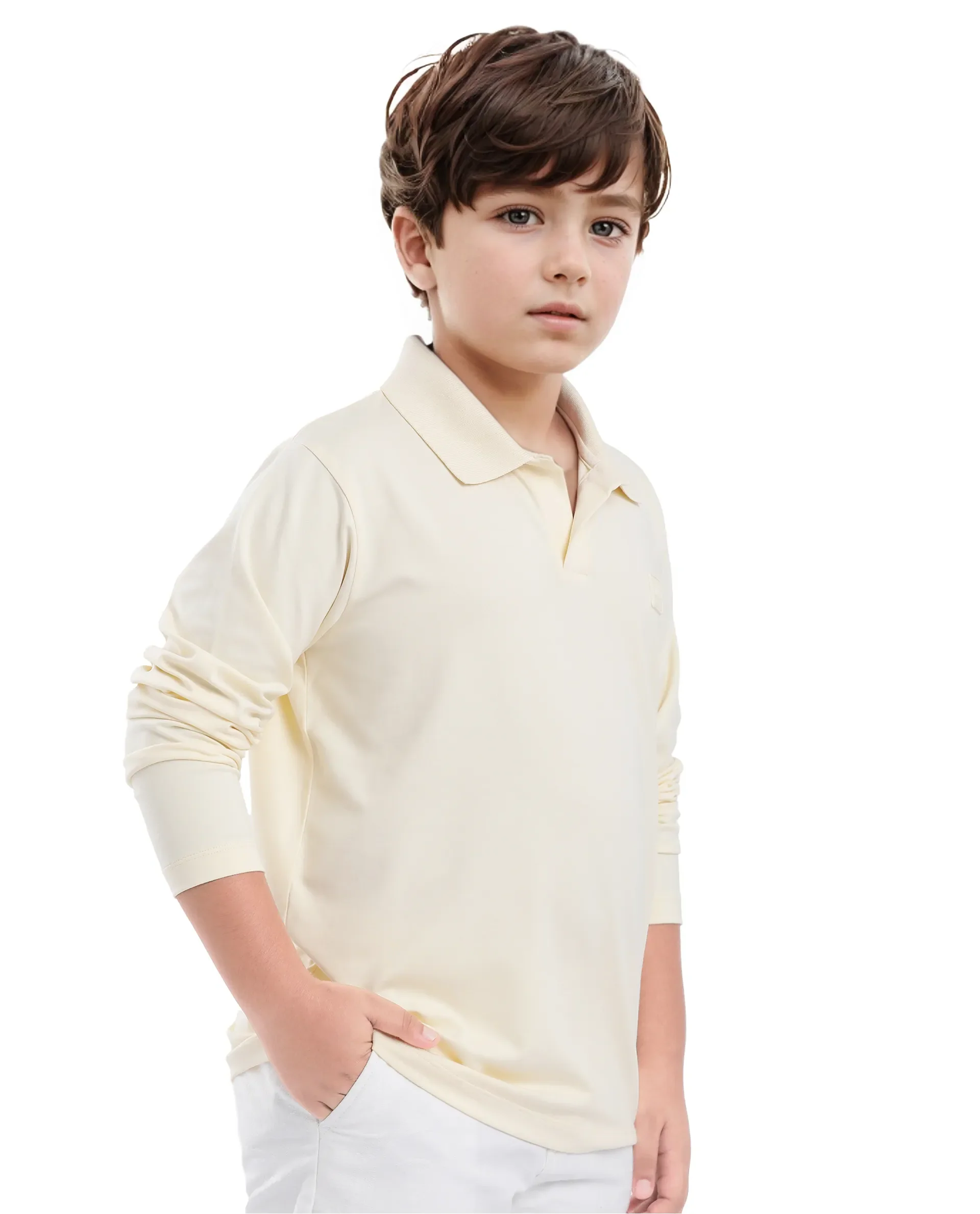 Rare Ones Kids Flit Pastel Yellow Cotton Poly Full Sleeve Polo Neck Solid Polo - Image 7