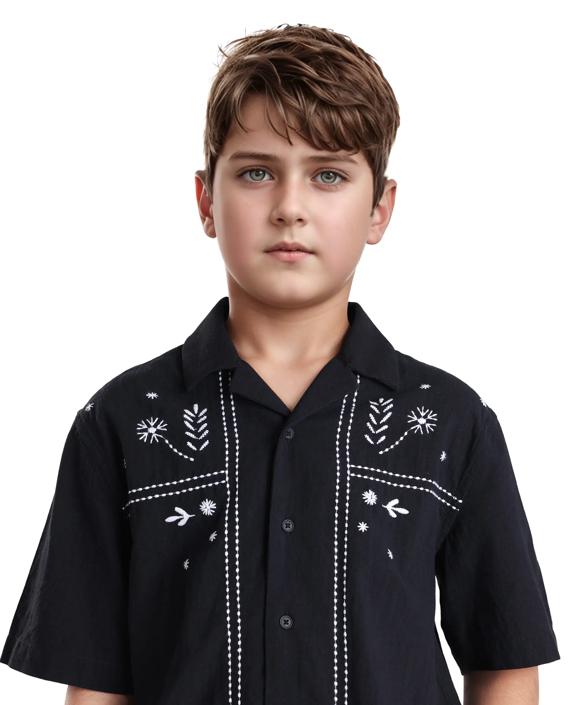 Rare Ones Kids Foke Black Cotton Embroidered Button Closure Regular Fit Shirt - Image 4