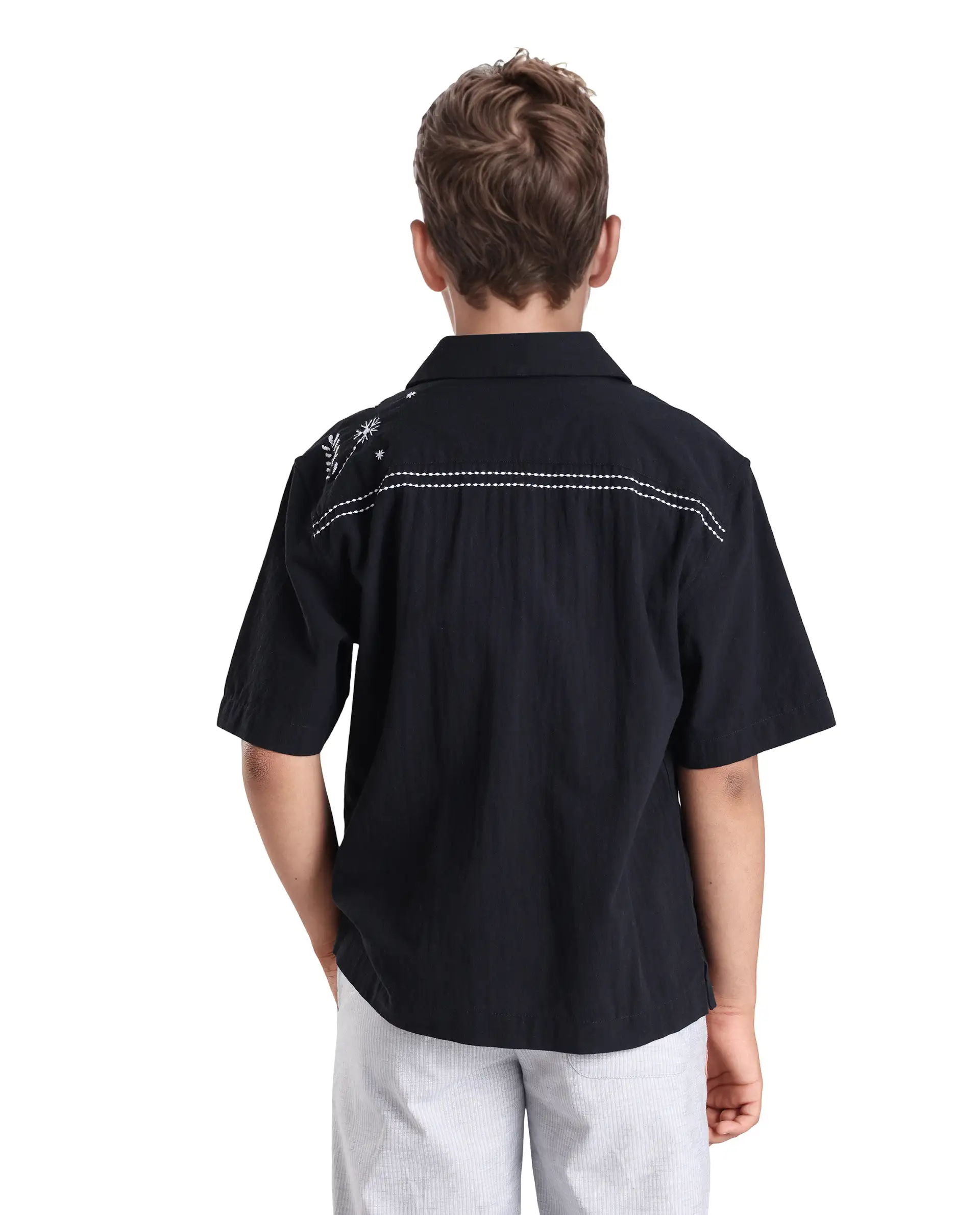 Rare Ones Kids Foke Black Cotton Embroidered Button Closure Regular Fit Shirt - Image 8