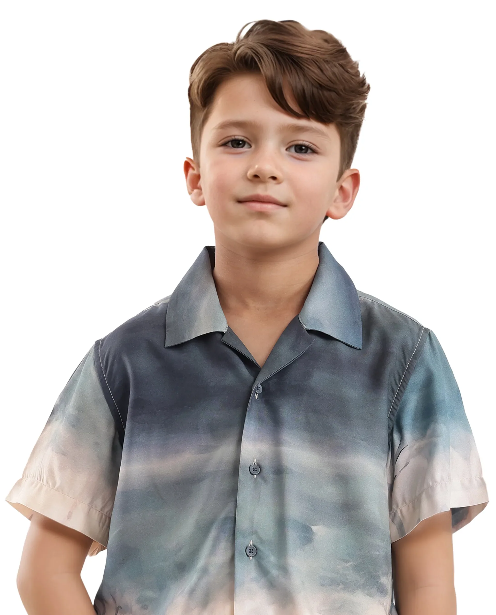 Rare Ones Kids Kenyo Dusky Green Viscose Half Sleeve Cuban Collar Printed Shirt - Image 3