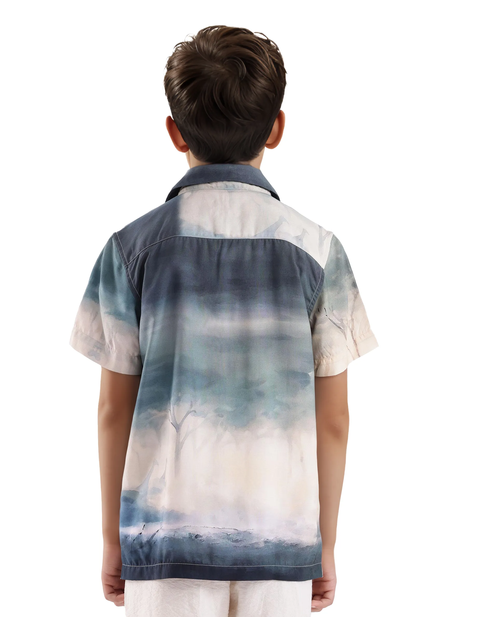 Rare Ones Kids Kenyo Dusky Green Viscose Half Sleeve Cuban Collar Printed Shirt - Image 8