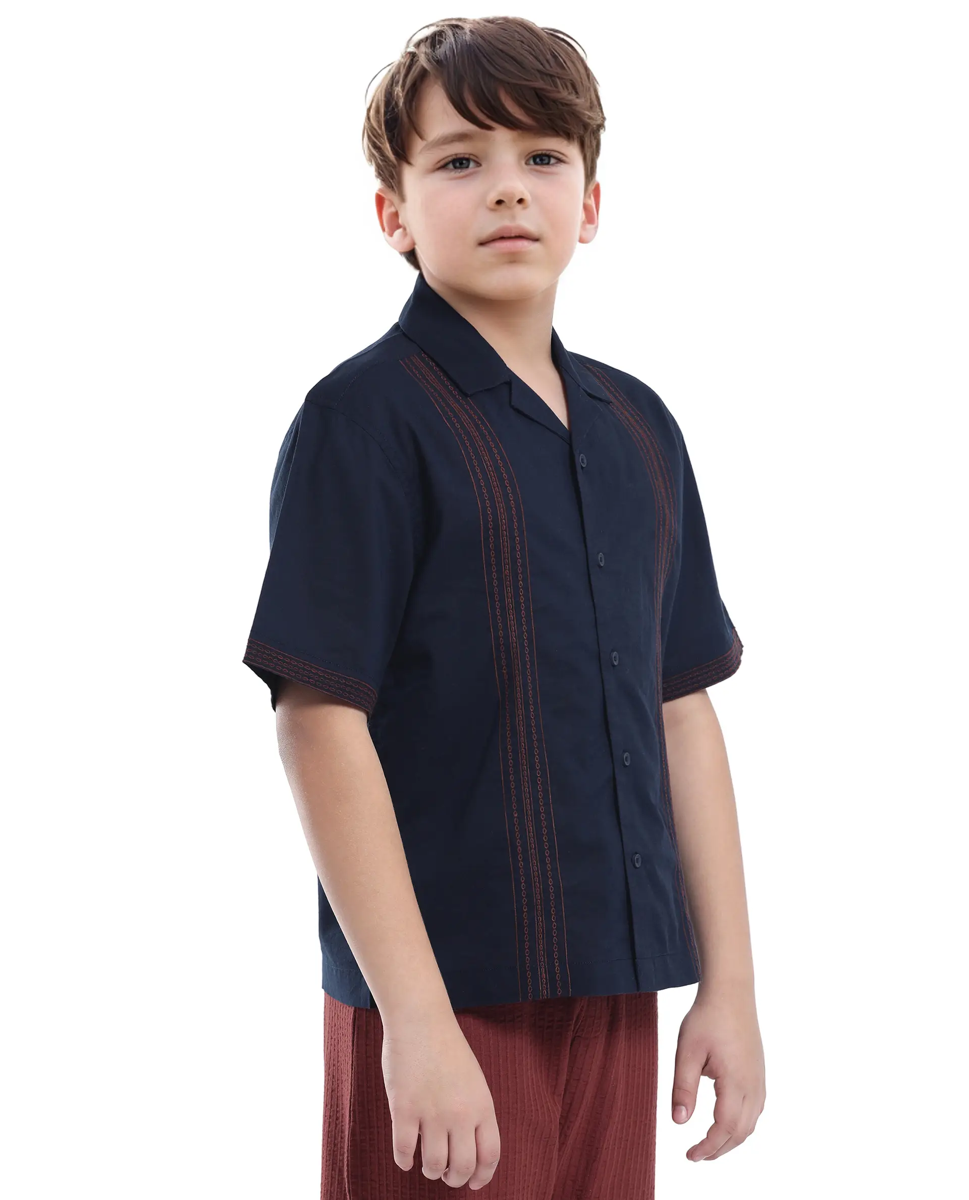 Rare Ones Kids Kyte-S Dark Navy Cotton Half Sleeve Solid Button Closure Regular Fit Shirt - Image 7