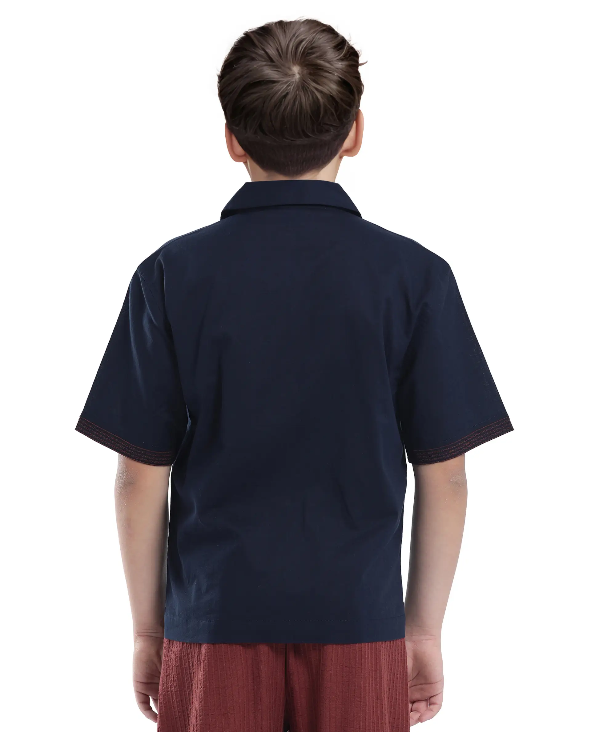 Rare Ones Kids Kyte-S Dark Navy Cotton Half Sleeve Solid Button Closure Regular Fit Shirt - Image 8