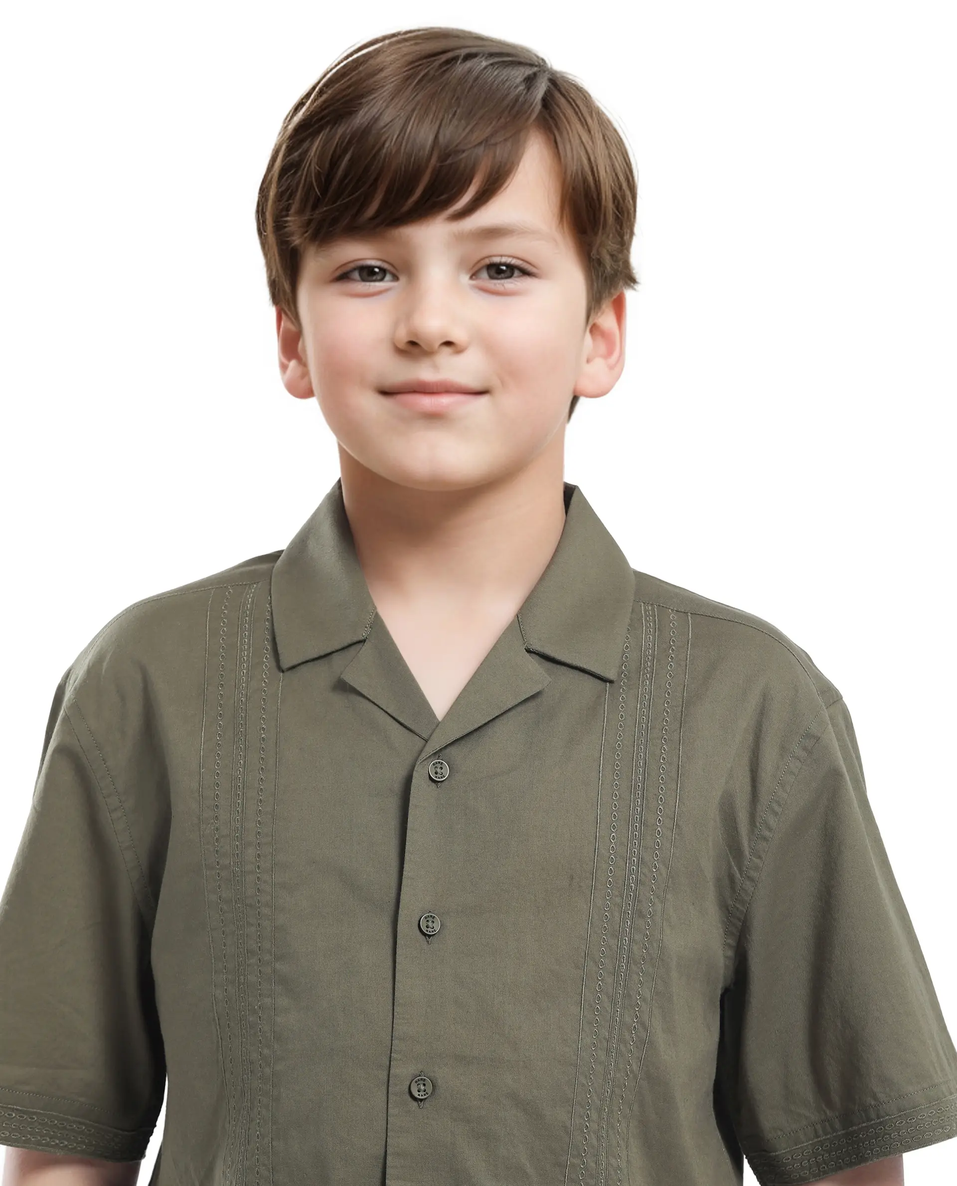 Rare Ones Kids Kyte-S Olive Cotton Half Sleeve Solid Button Closure Regular Fit Shirt - Image 4