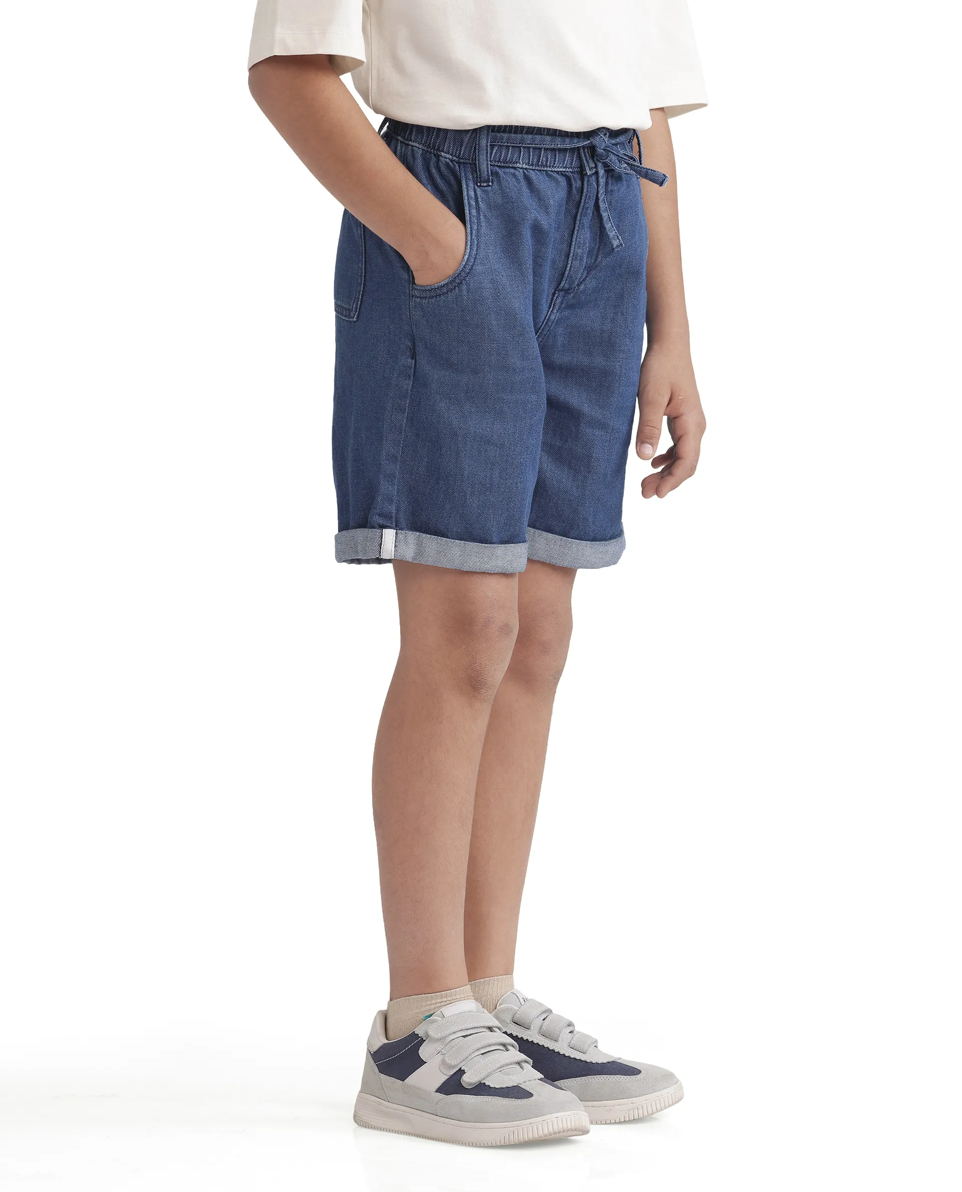 Rare Ones Kids Mike Navy Cotton Denim Drawstring Closure Solid Short - Image 8