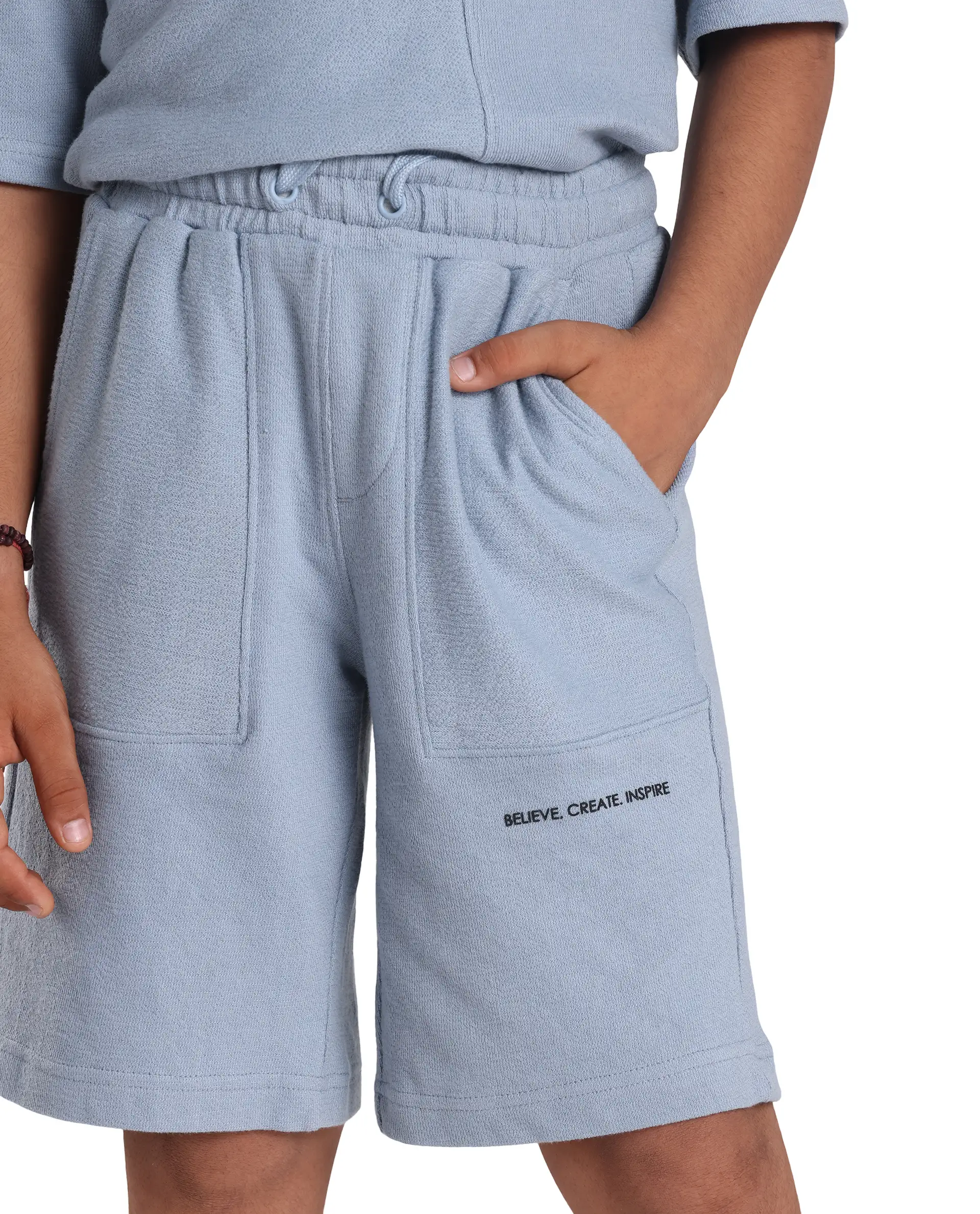 Rare Ones Kids Perg-B Dusky Blue Cotton Knee Length Print Shorts - Image 2