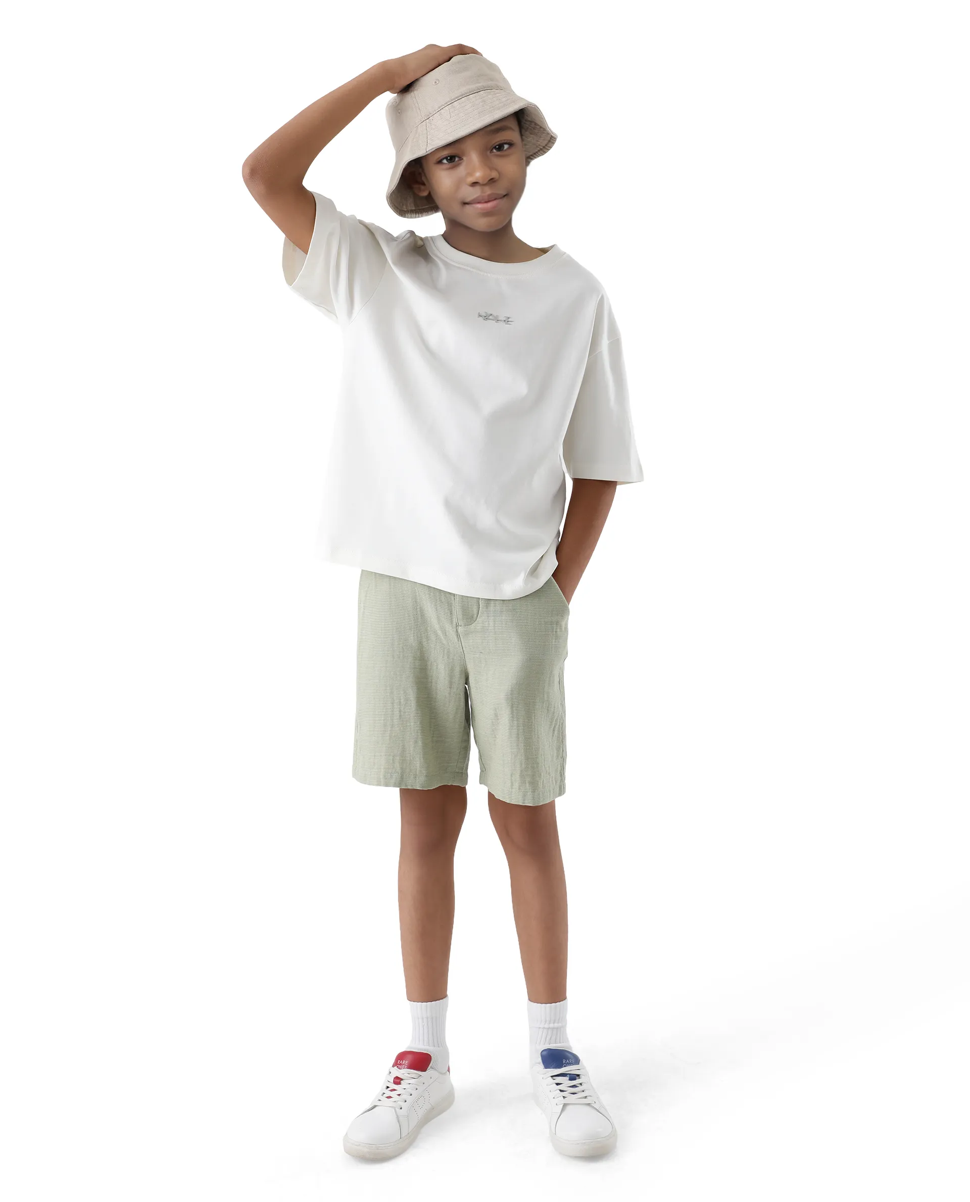 Rare Ones Kids Pinto-K Light Green Cotton Fabric Drawstring Closure Regular Fit Shorts