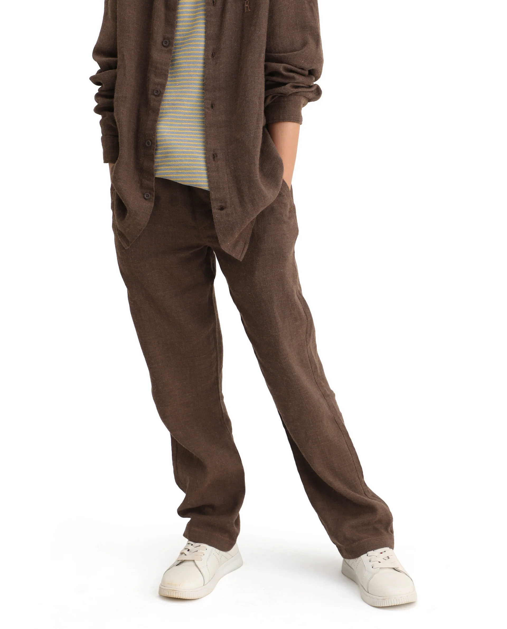 Rare Ones Kids Quen-B Brown Cotton Solid Button Closure Regular Fit Trouser - Image 2