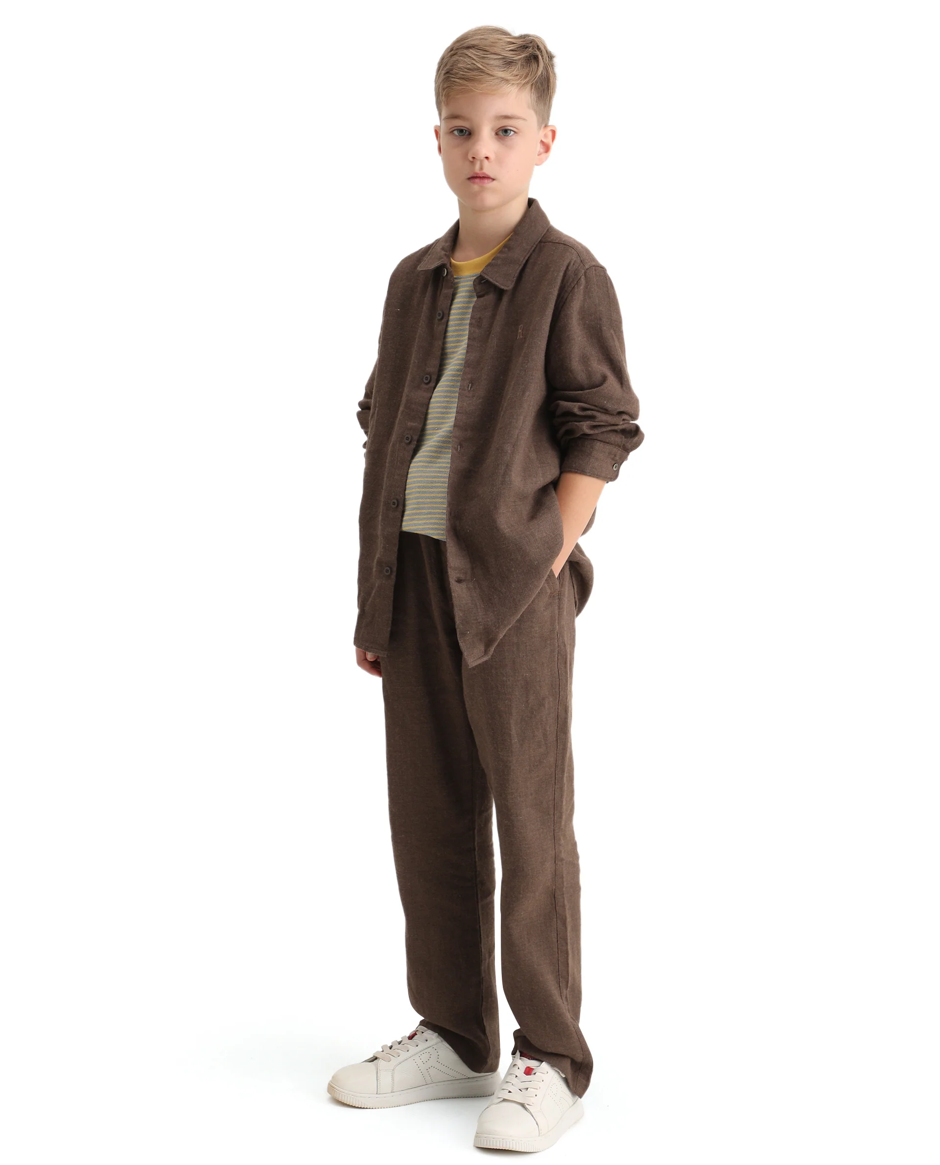 Rare Ones Kids Quen-B Brown Cotton Solid Button Closure Regular Fit Trouser - Image 5
