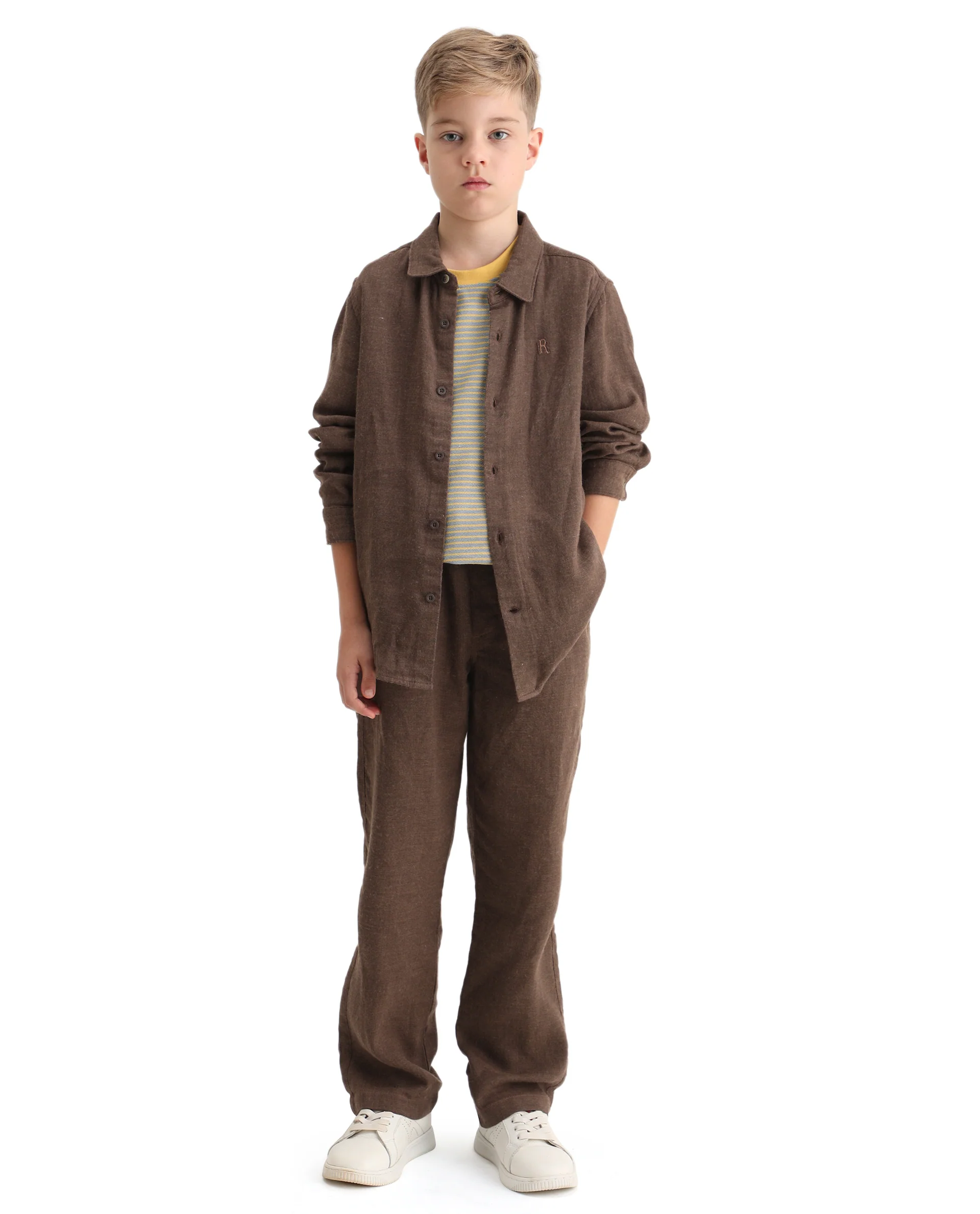 Rare Ones Kids Quen-B Brown Cotton Solid Button Closure Regular Fit Trouser - Image 6