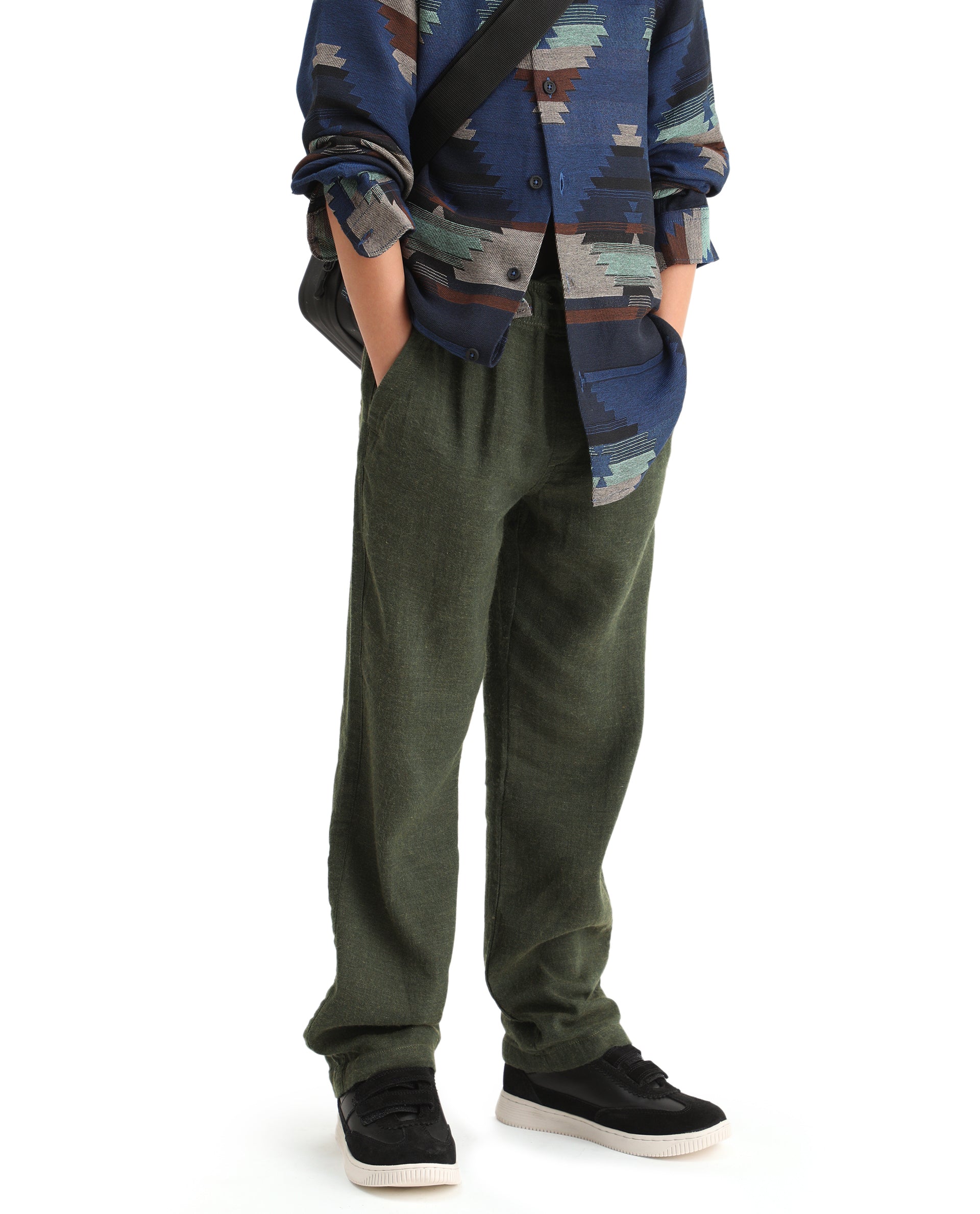 Rare Ones Kids Quen-B Green Cotton Solid Button Closure Regular Fit Trouser - Image 2
