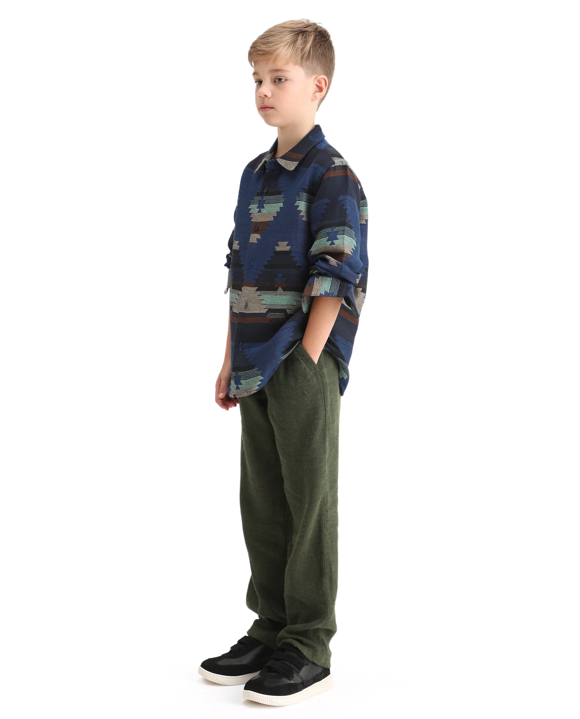Rare Ones Kids Quen-B Green Cotton Solid Button Closure Regular Fit Trouser - Image 4