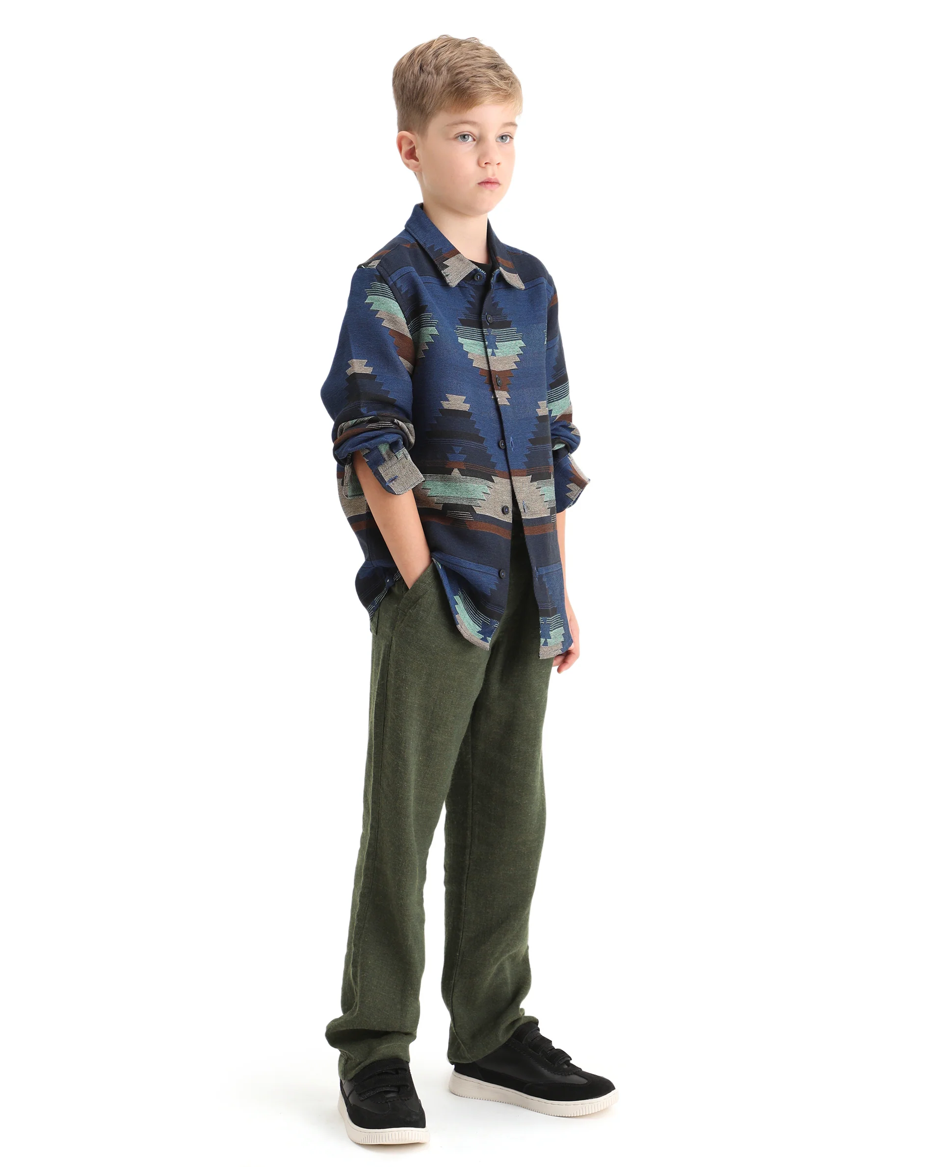Rare Ones Kids Quen-B Green Cotton Solid Button Closure Regular Fit Trouser - Image 5