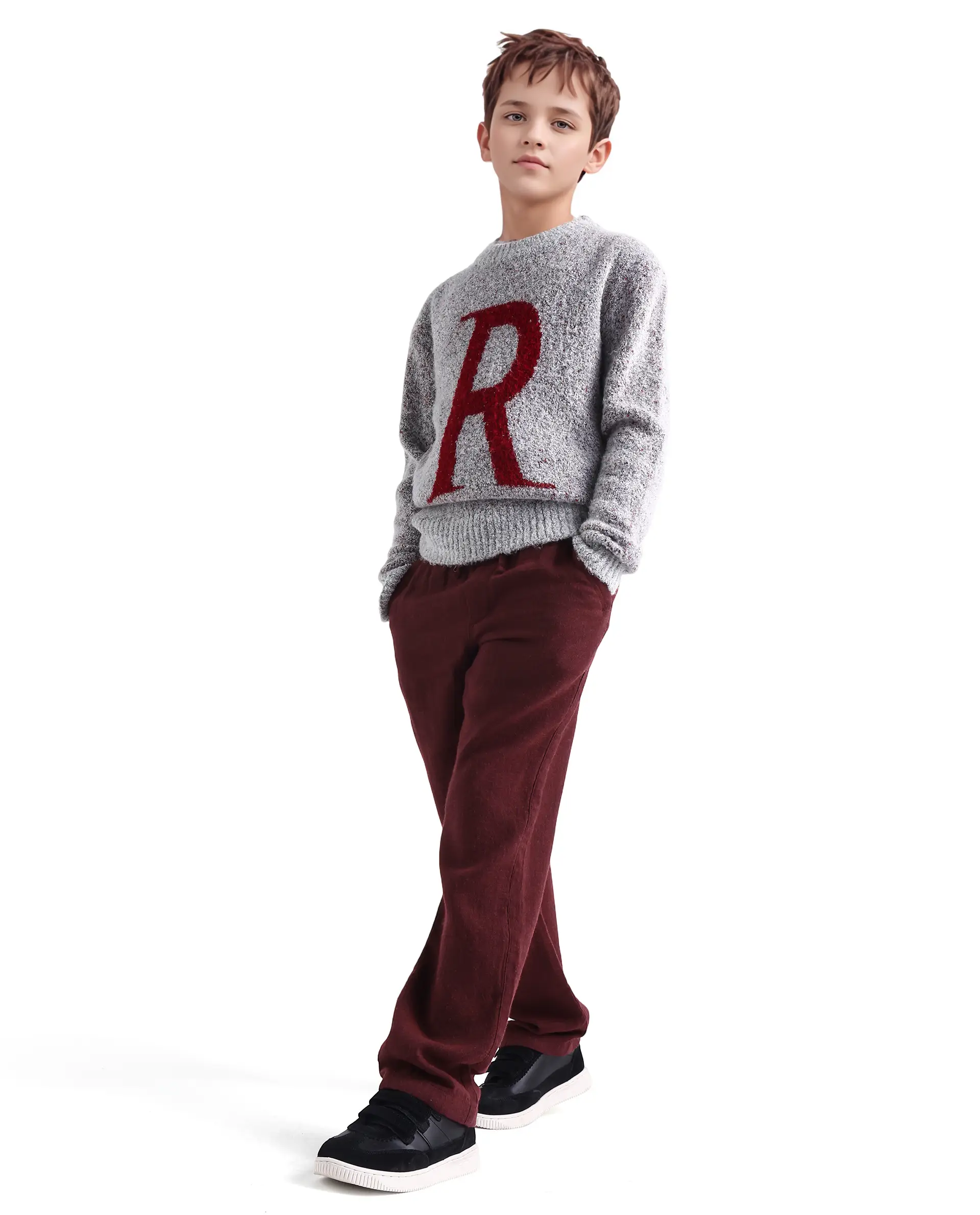 Rare Ones Kids Quen-B Maroon Cotton Solid Button Closure Regular Fit Trouser