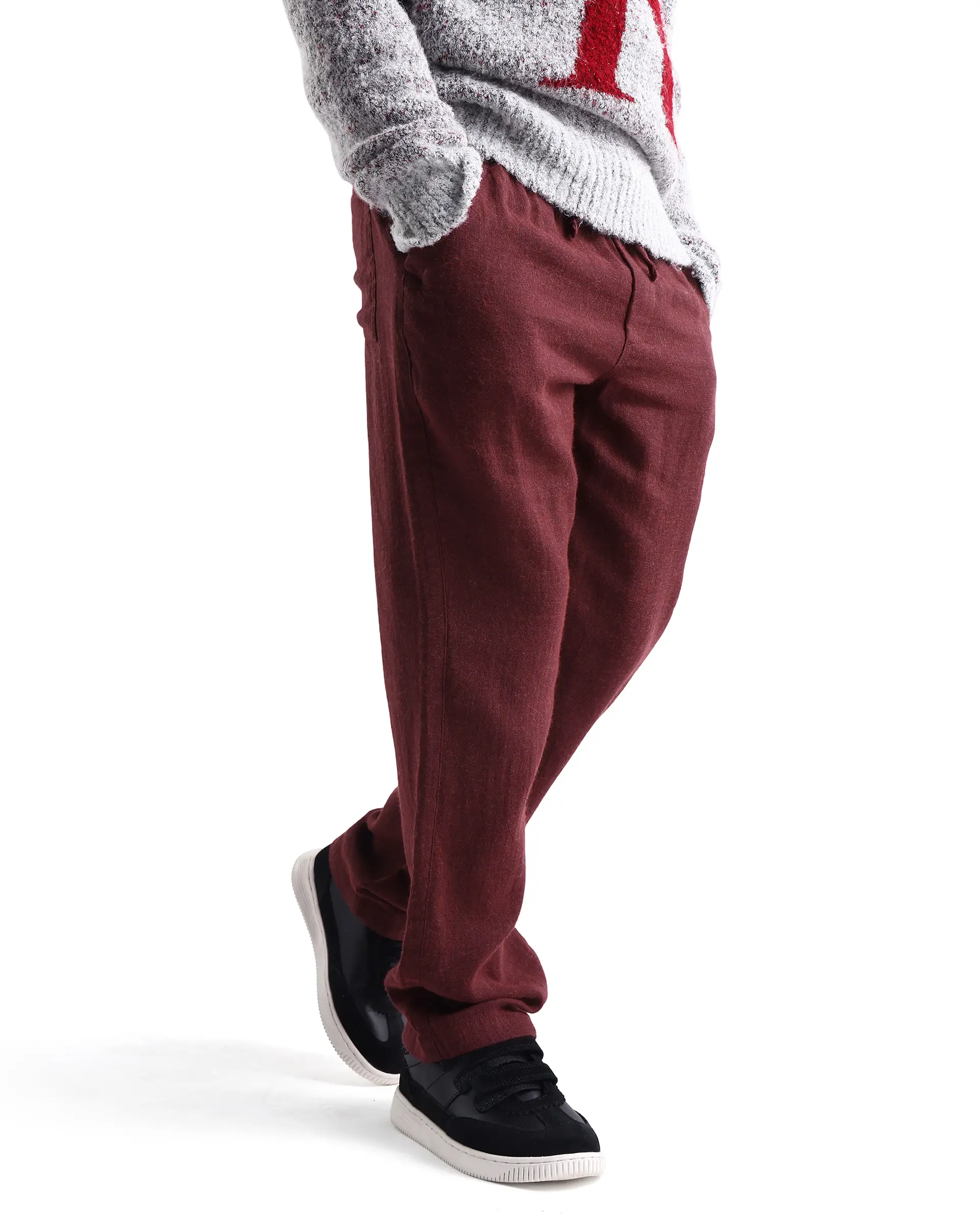 Rare Ones Kids Quen-B Maroon Cotton Solid Button Closure Regular Fit Trouser - Image 2