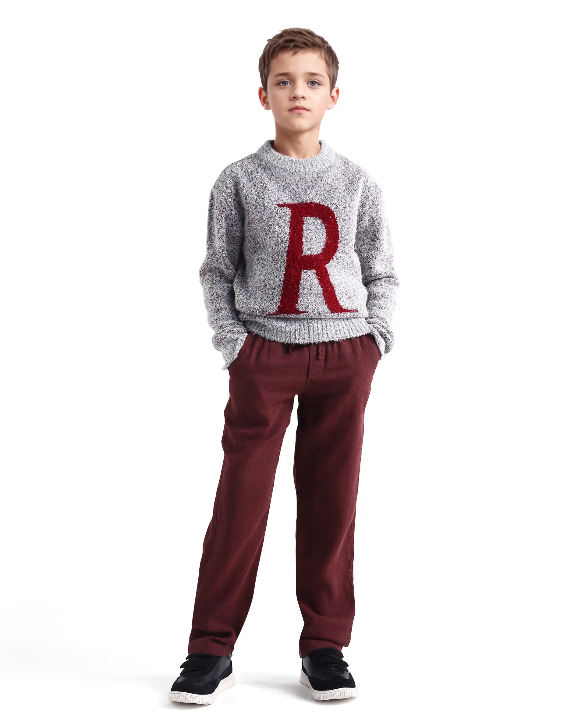 Rare Ones Kids Quen-B Maroon Cotton Solid Button Closure Regular Fit Trouser - Image 3