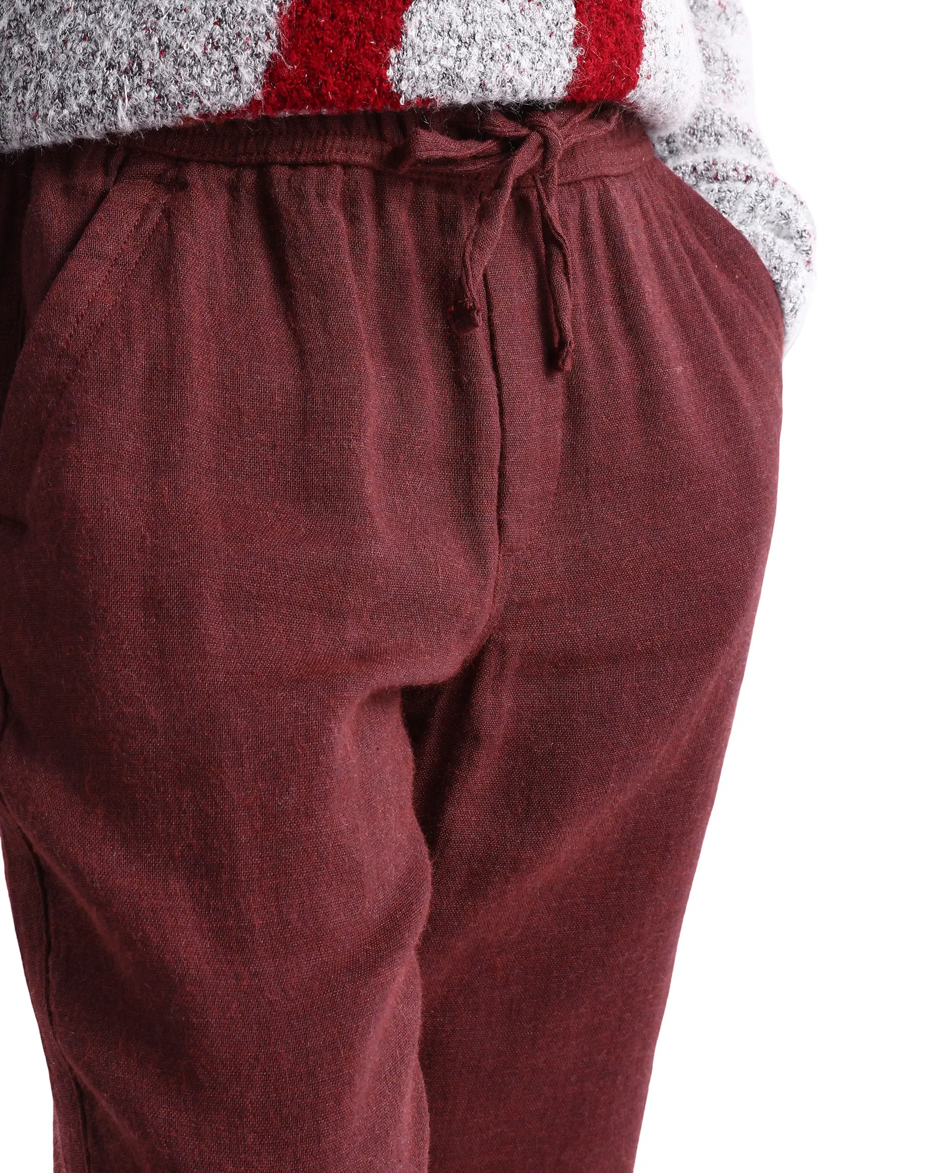 Rare Ones Kids Quen-B Maroon Cotton Solid Button Closure Regular Fit Trouser - Image 4