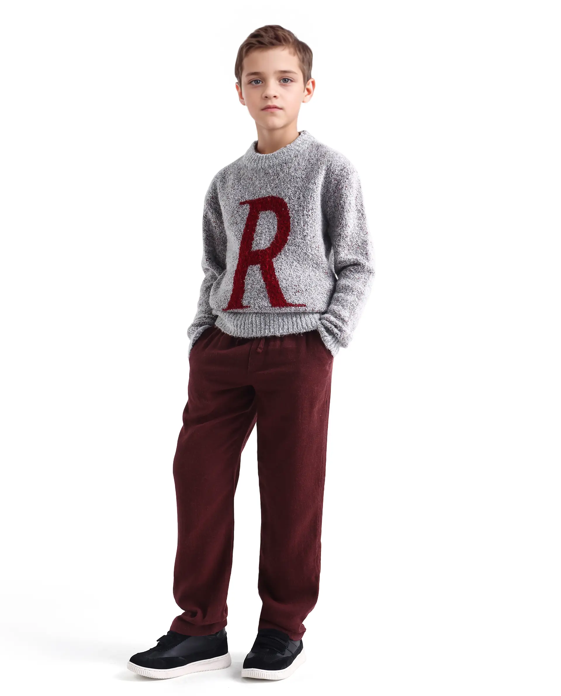 Rare Ones Kids Quen-B Maroon Cotton Solid Button Closure Regular Fit Trouser - Image 5