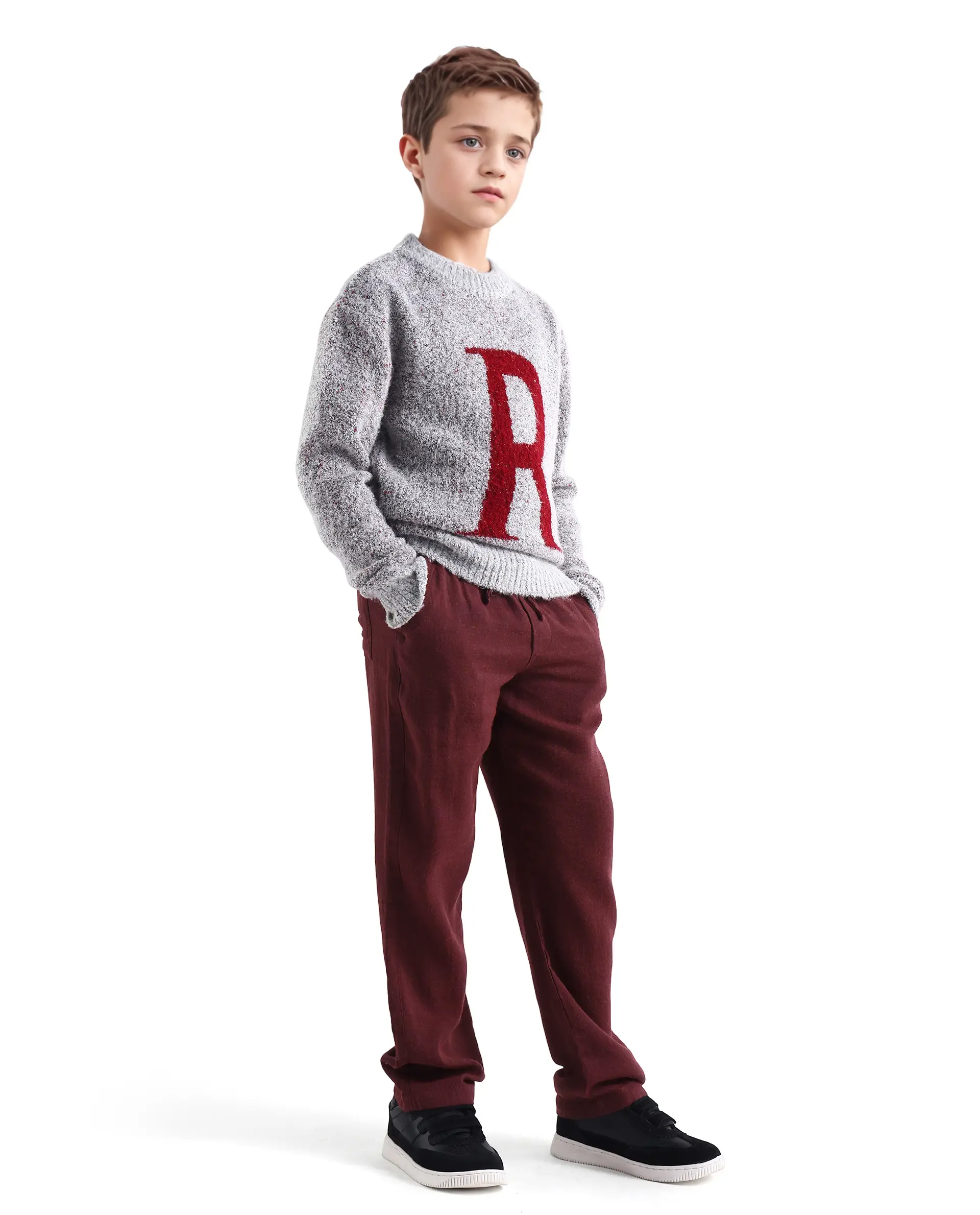 Rare Ones Kids Quen-B Maroon Cotton Solid Button Closure Regular Fit Trouser - Image 6