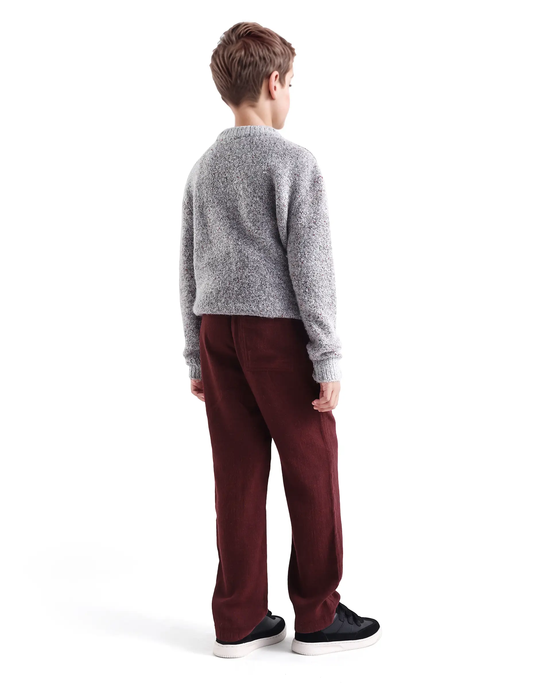 Rare Ones Kids Quen-B Maroon Cotton Solid Button Closure Regular Fit Trouser - Image 7