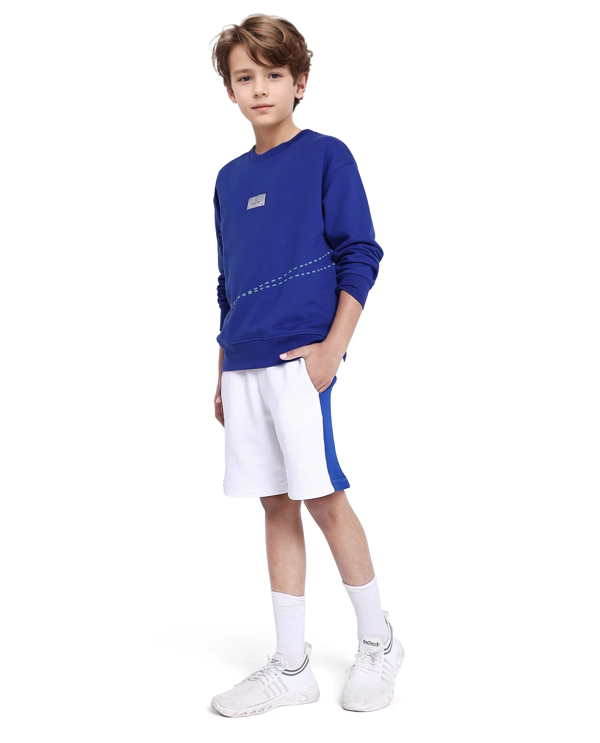 Rare Ones Kids Rider White Cotton Poly Cut And Sew Shorts