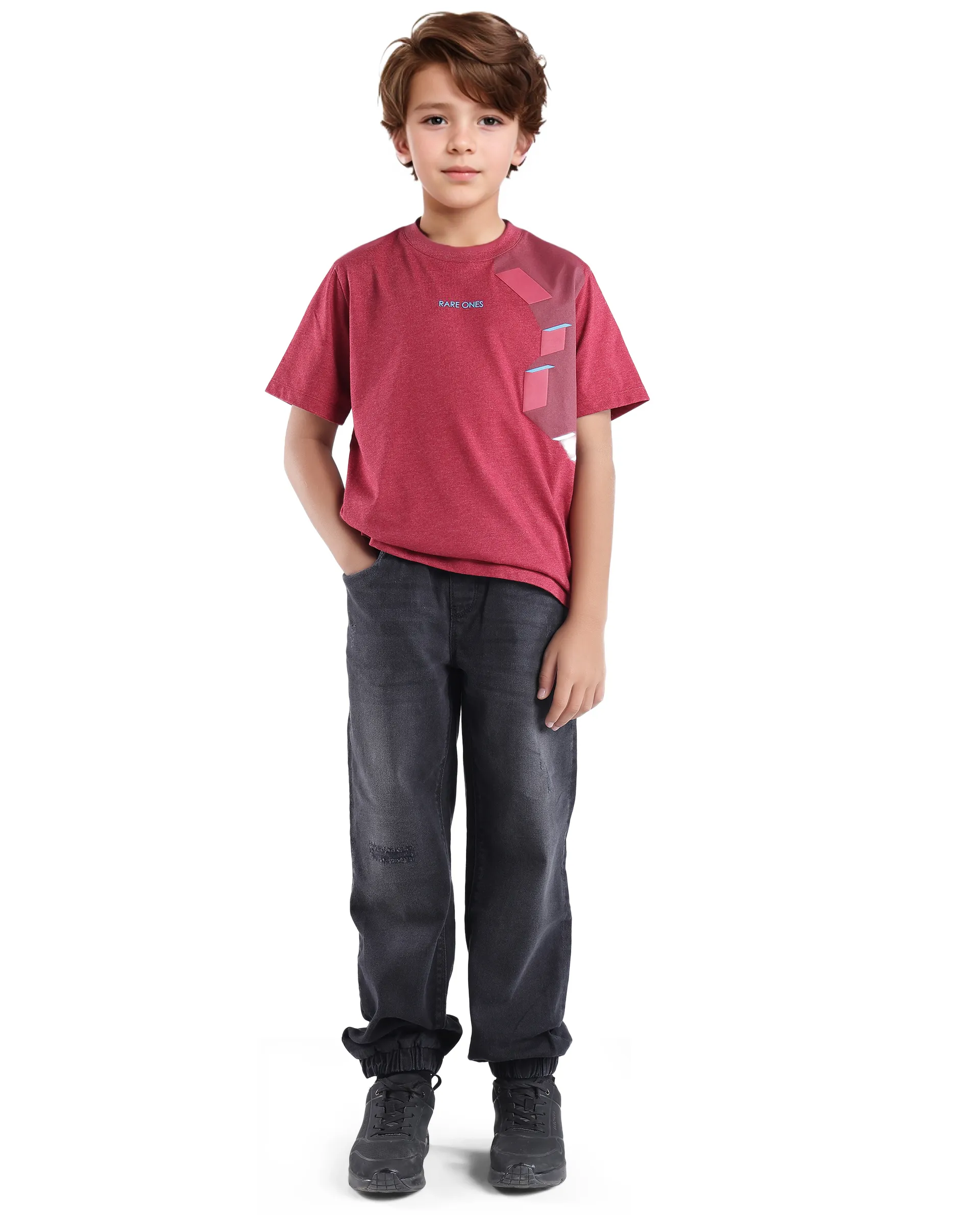 Rare Ones Kids Si Dusky Red Cotton Poly Short Sleeve Crew Neck Raised Hd Print T-Shirt - Image 2