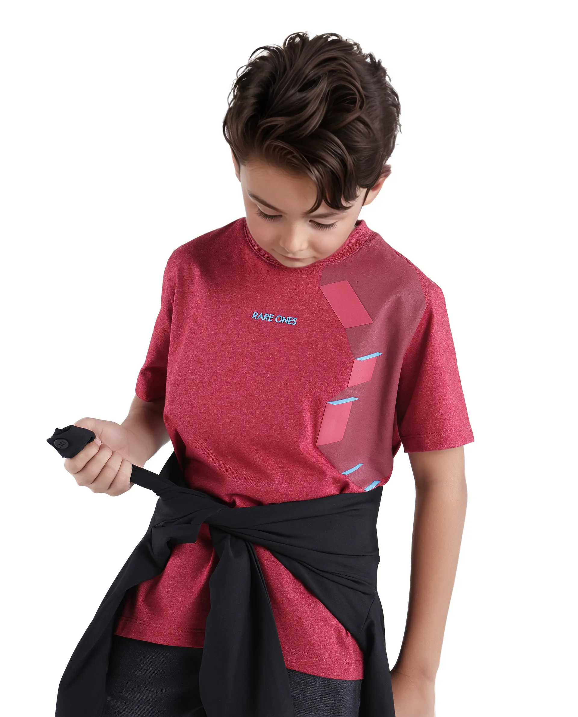 Rare Ones Kids Si Dusky Red Cotton Poly Short Sleeve Crew Neck Raised Hd Print T-Shirt - Image 3