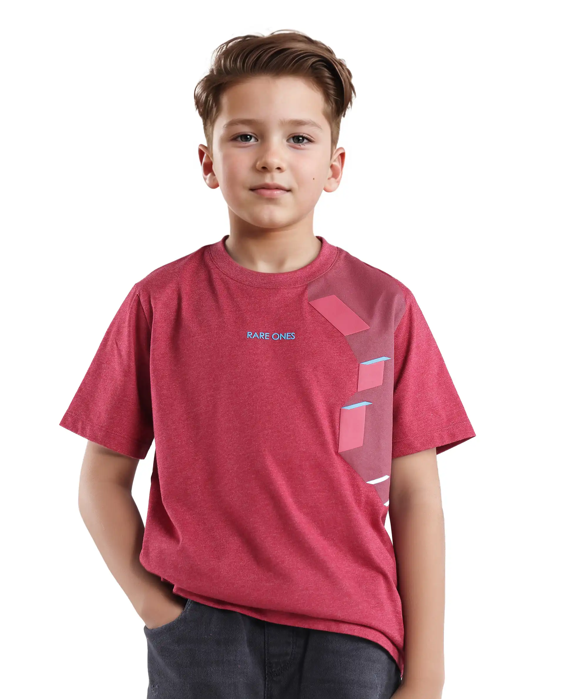Rare Ones Kids Si Dusky Red Cotton Poly Short Sleeve Crew Neck Raised Hd Print T-Shirt - Image 4