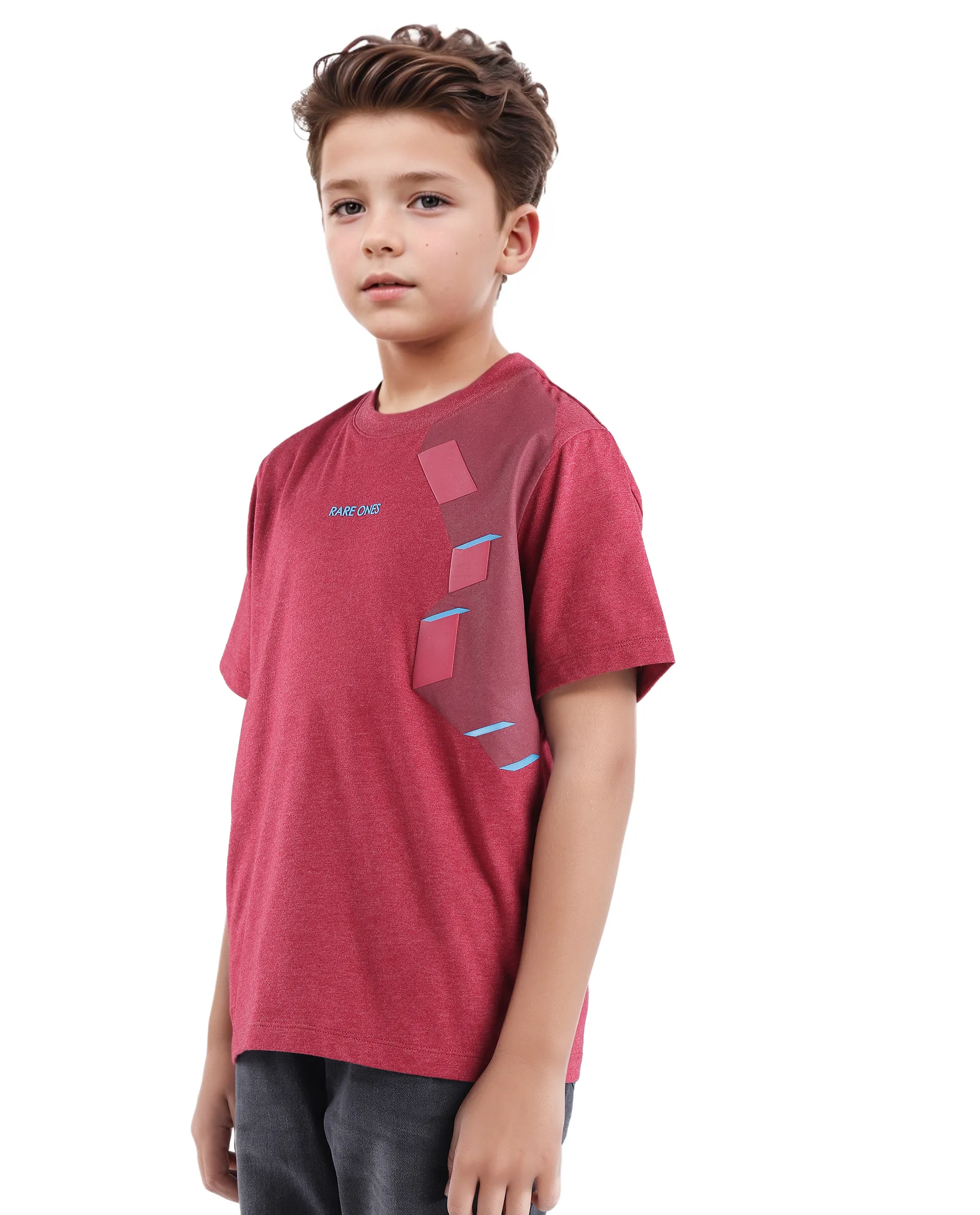 Rare Ones Kids Si Dusky Red Cotton Poly Short Sleeve Crew Neck Raised Hd Print T-Shirt - Image 6