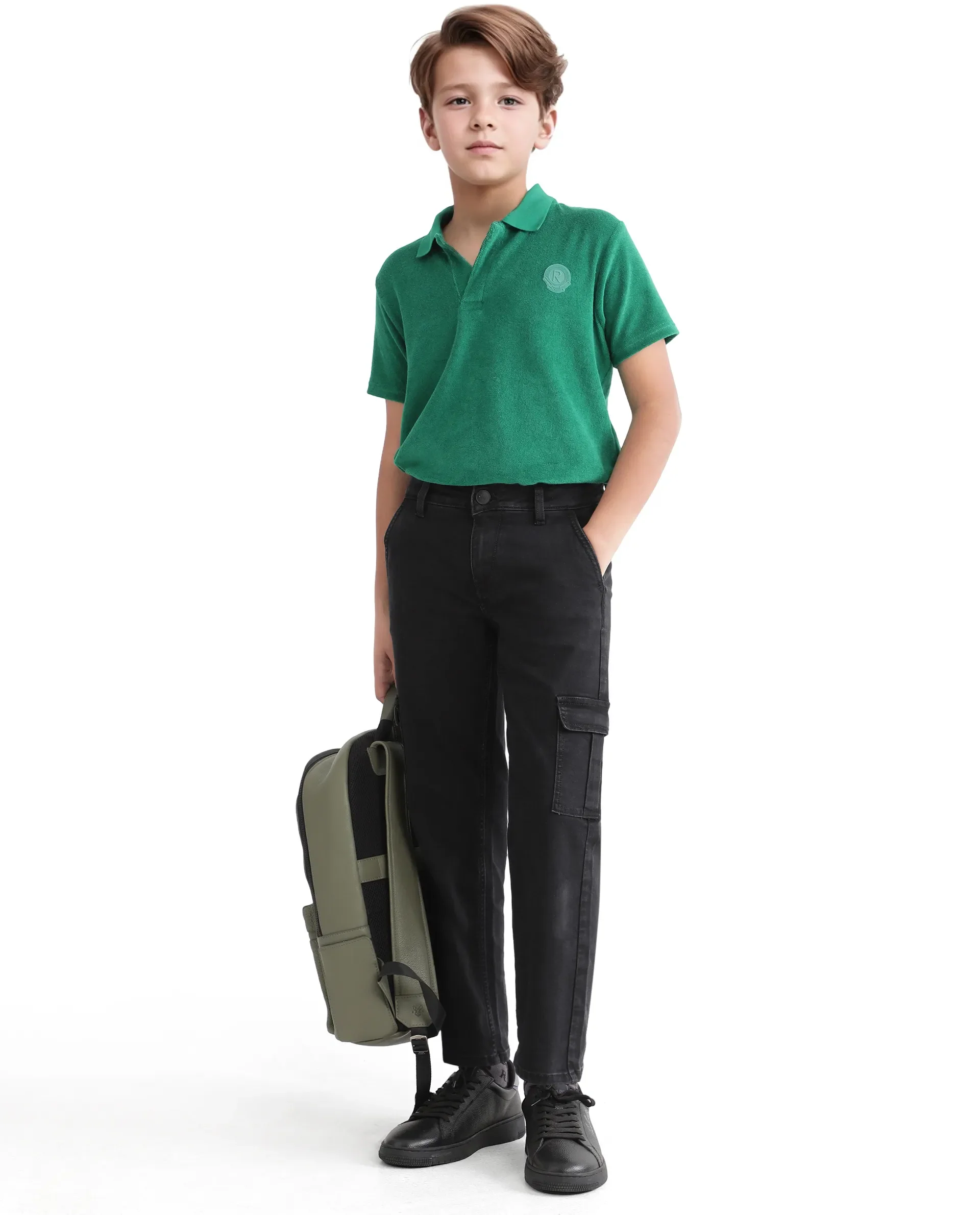Rare Ones Kids Strait Black Cotton Zipper Closure Solid Loose Fit Jeans
