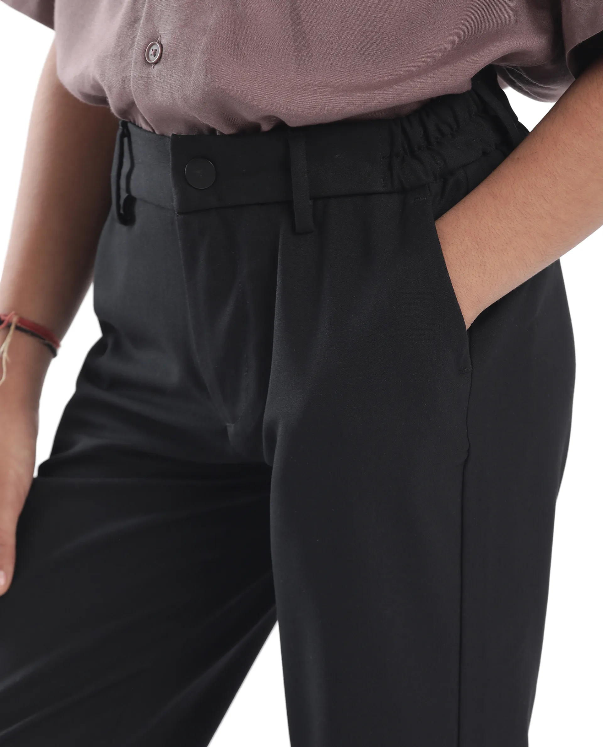 Rare Ones Kids Trove Black Cotton Poly Regular Fit Solid Trouser - Image 3