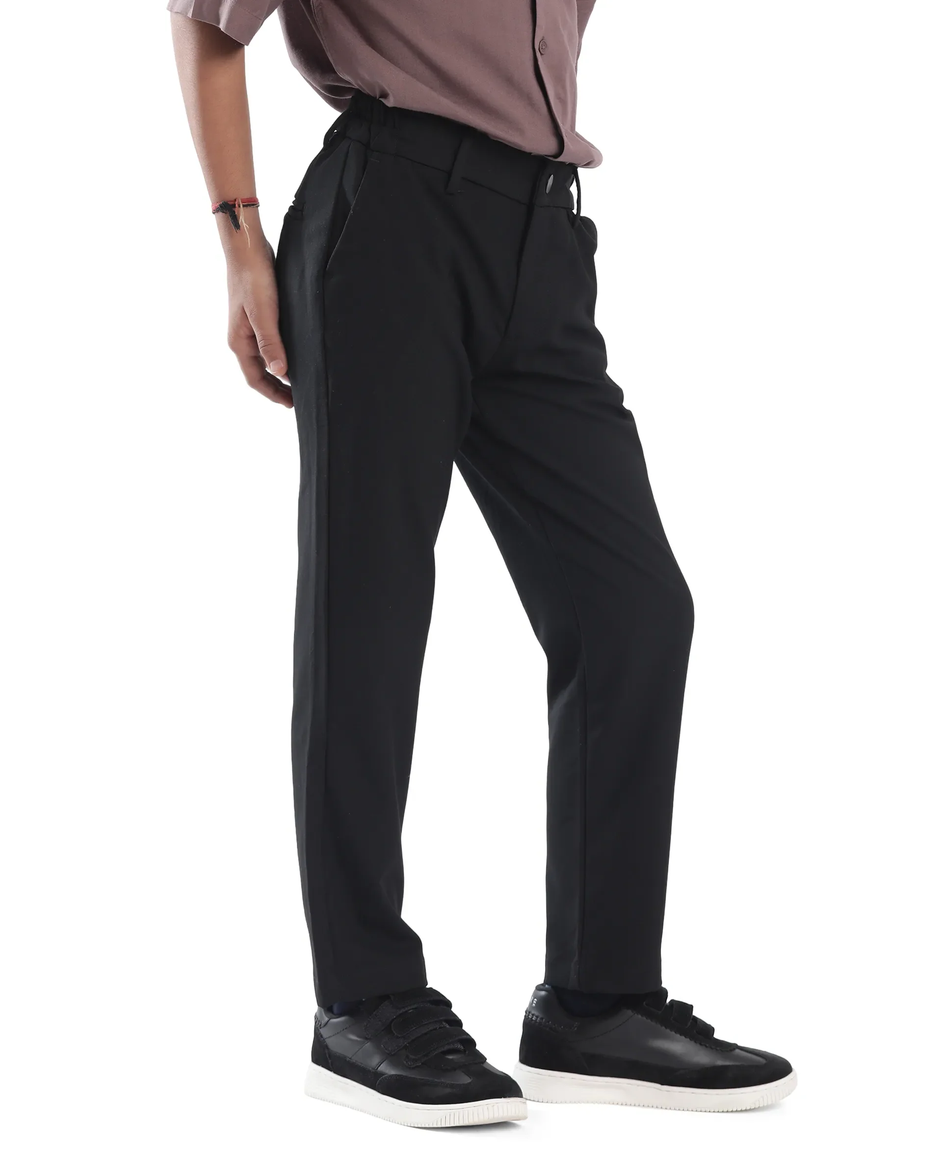 Rare Ones Kids Trove Black Cotton Poly Regular Fit Solid Trouser - Image 5