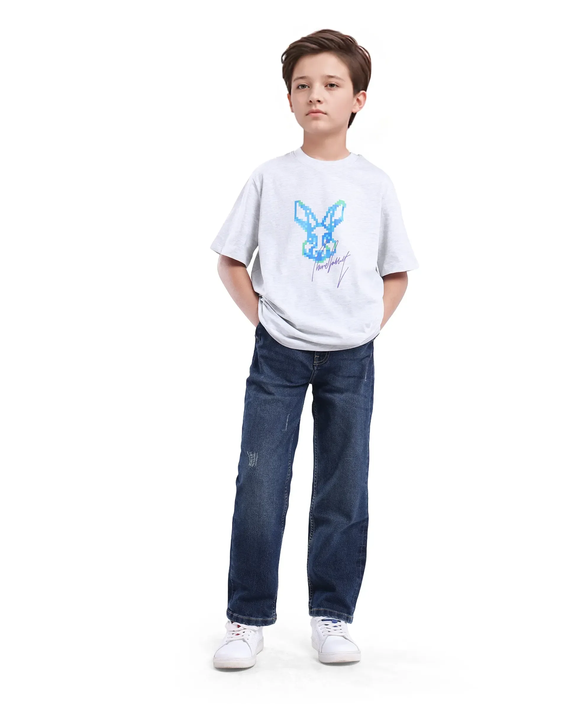 Rare Ones Kids Vail Dark Blue Cotton Solid Button And Zip Closure Wide Leg Fit Jeans