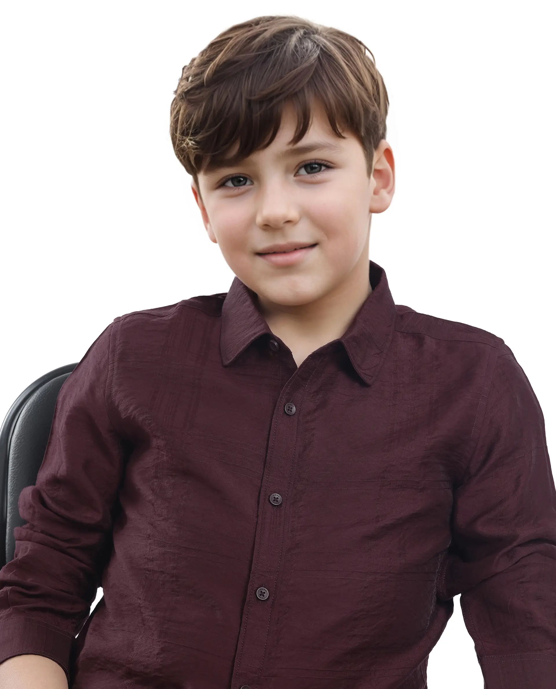 Rare Ones Kids Yard Maroon Viscose Blend Full Sleeve Button Solid Regular Fit Shirt