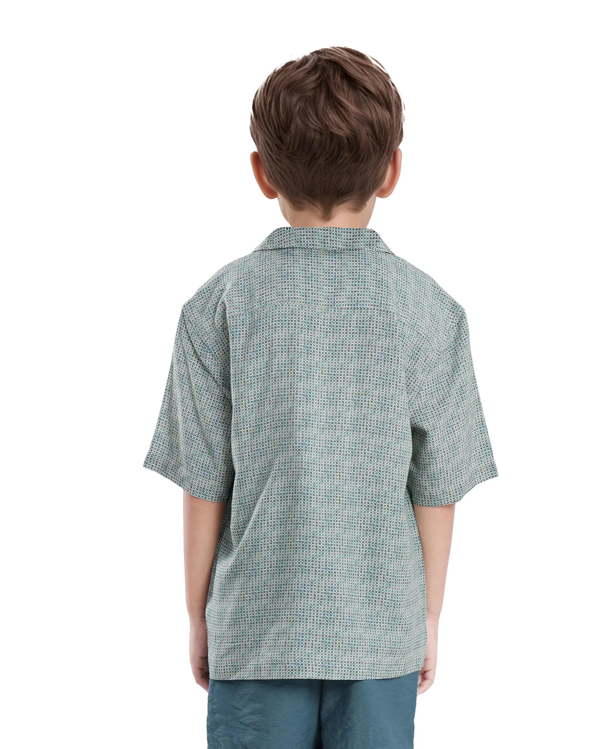 Rare Ones Kids Zyro Green Viscose Half Sleeve Button Printed Regular Fit Shirt - Image 7
