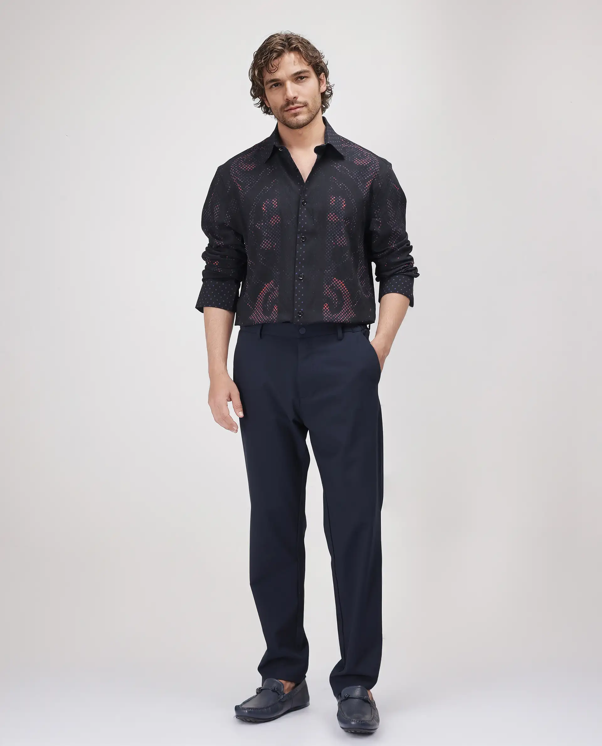 Rare Rabbit Men's Kini Black Viscose Decorative Print Relaxed Fit Full Sleeve Collared Shirt - Image 2