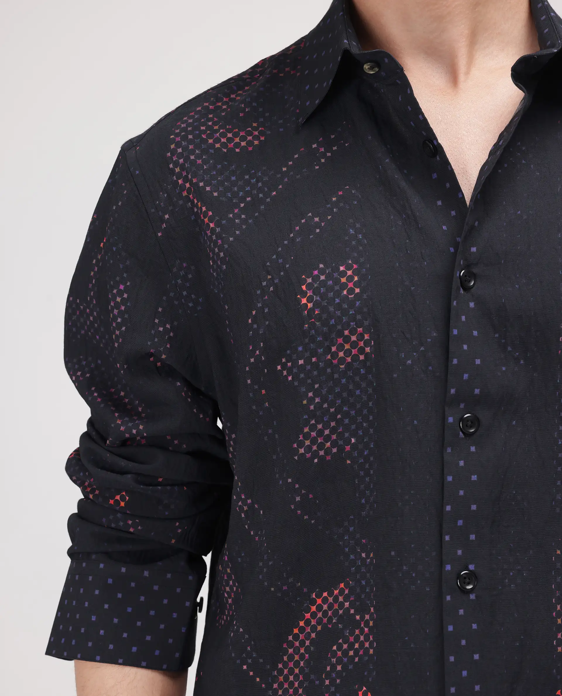 Rare Rabbit Men's Kini Black Viscose Decorative Print Relaxed Fit Full Sleeve Collared Shirt - Image 3
