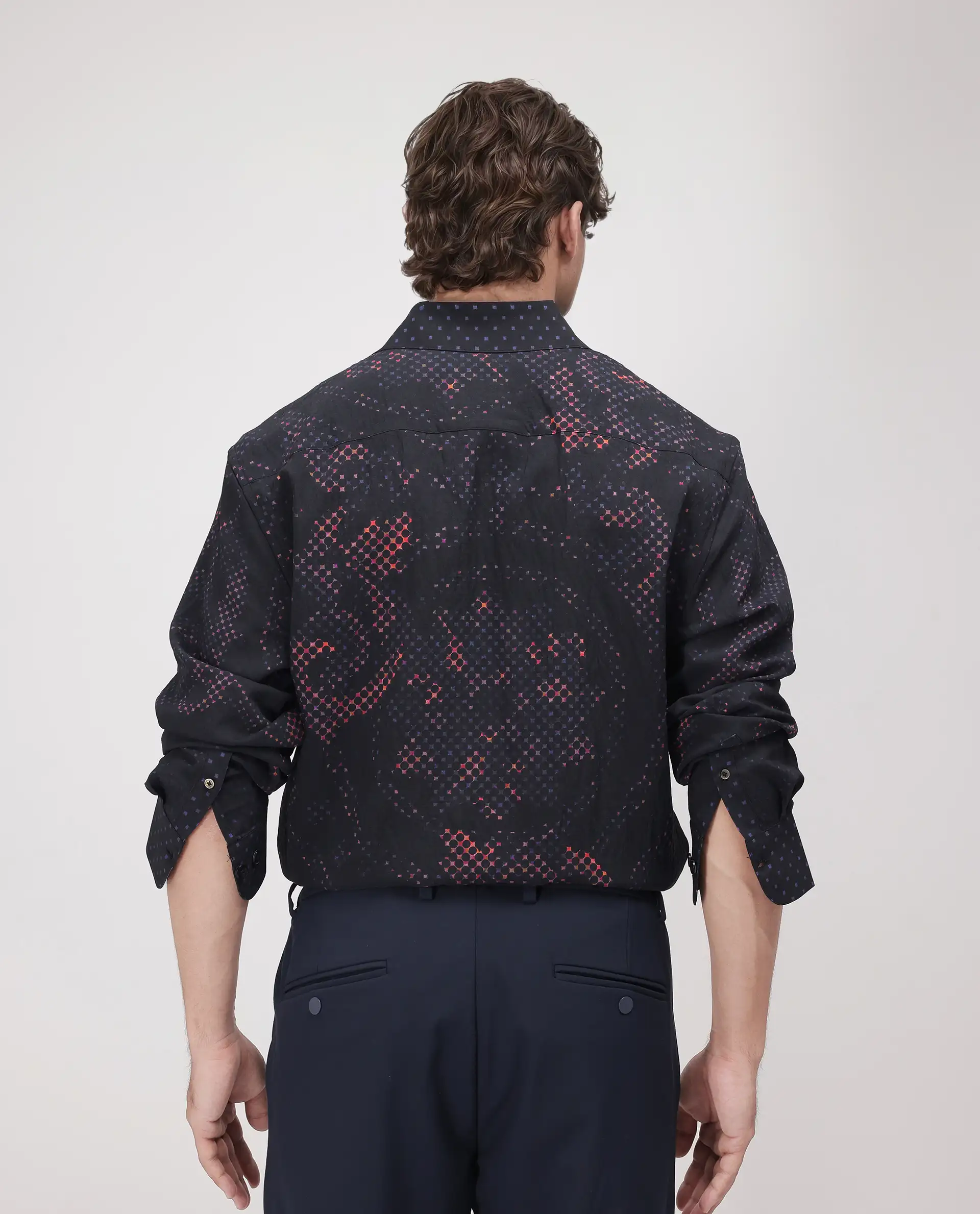 Rare Rabbit Men's Kini Black Viscose Decorative Print Relaxed Fit Full Sleeve Collared Shirt - Image 4