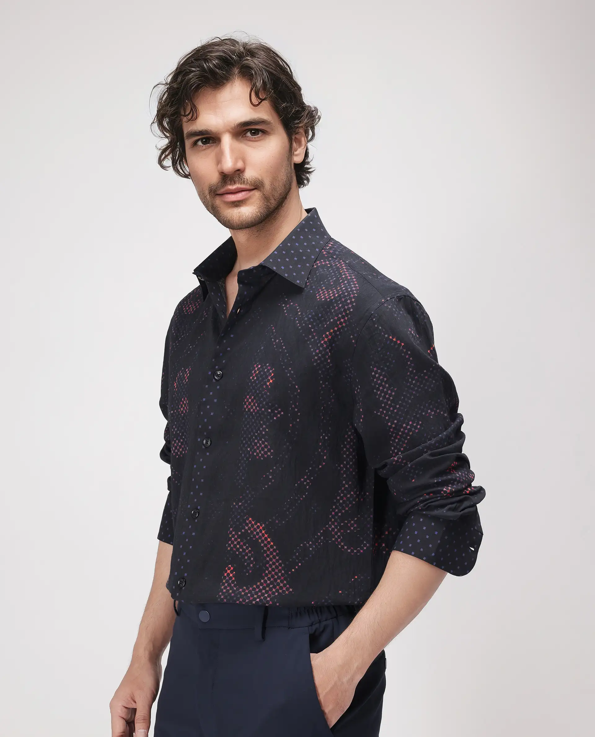 Rare Rabbit Men's Kini Black Viscose Decorative Print Relaxed Fit Full Sleeve Collared Shirt - Image 5