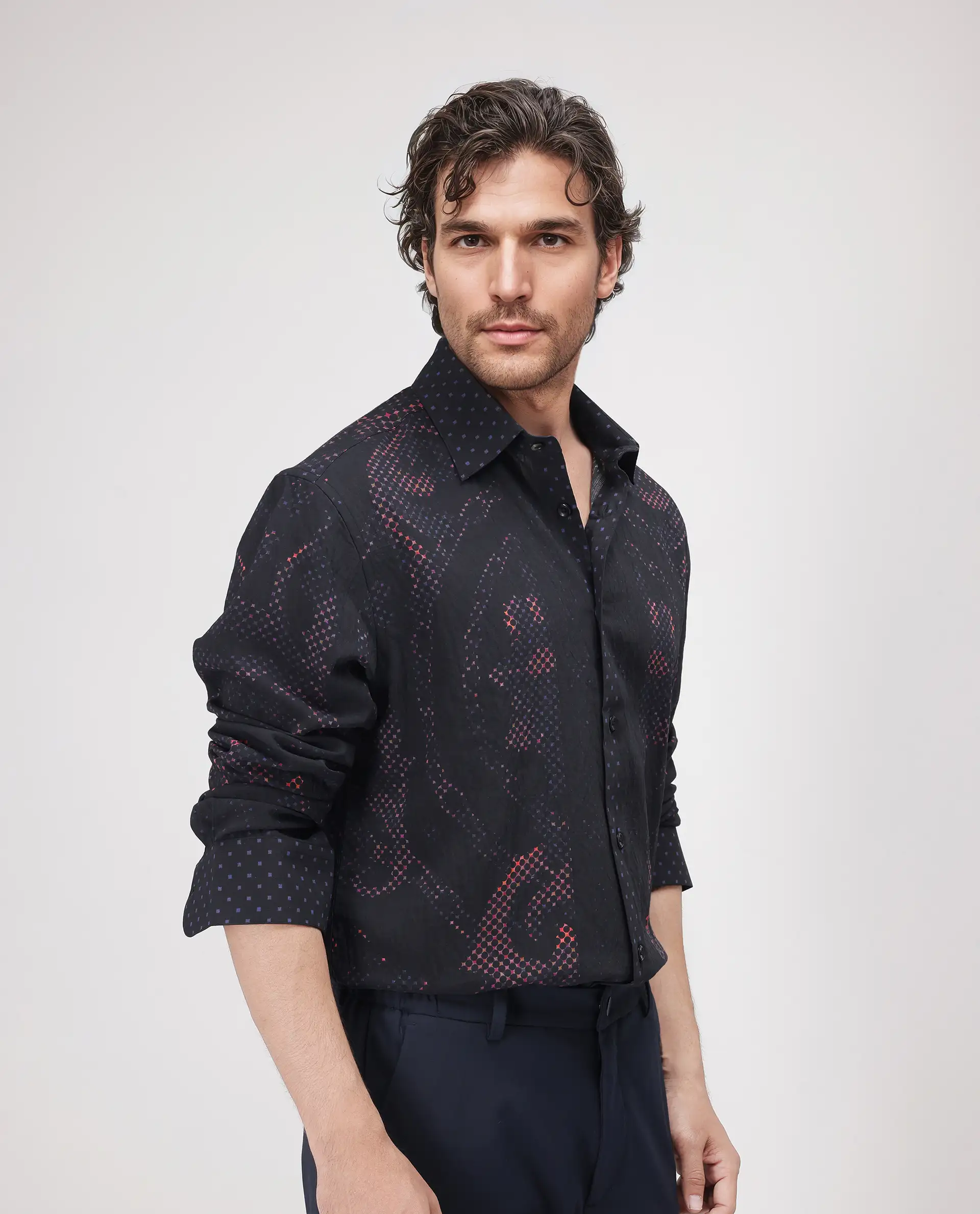 Rare Rabbit Men's Kini Black Viscose Decorative Print Relaxed Fit Full Sleeve Collared Shirt - Image 6