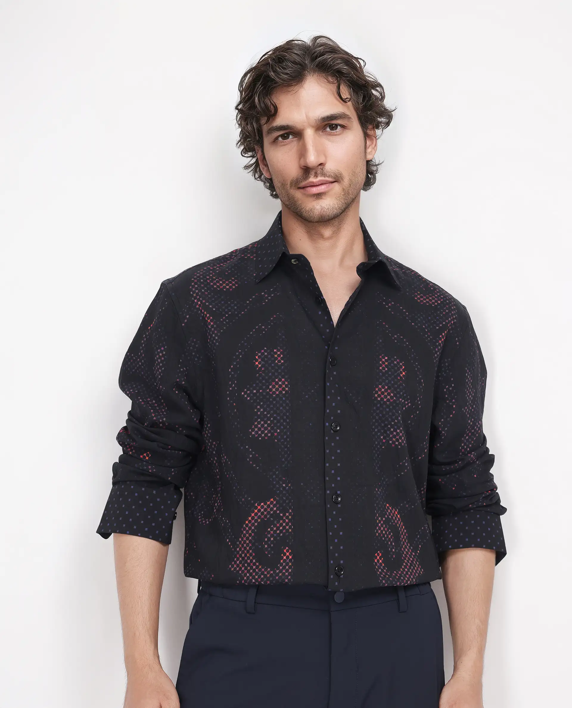 Rare Rabbit Men's Kini Black Viscose Decorative Print Relaxed Fit Full Sleeve Collared Shirt - Image 8