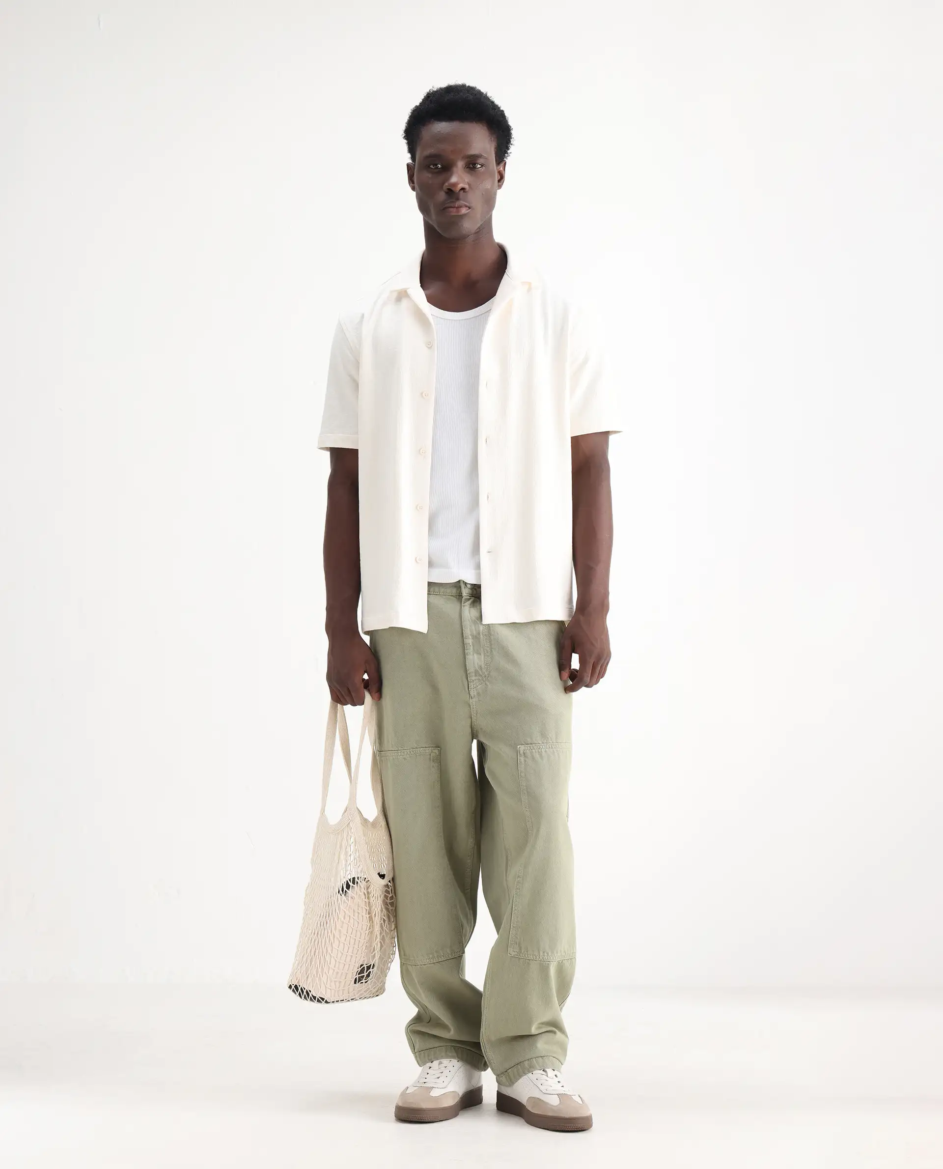 Rare Rabbit Men's Klop Pastel Green Cotton Plain Carpenter Fit Jeans