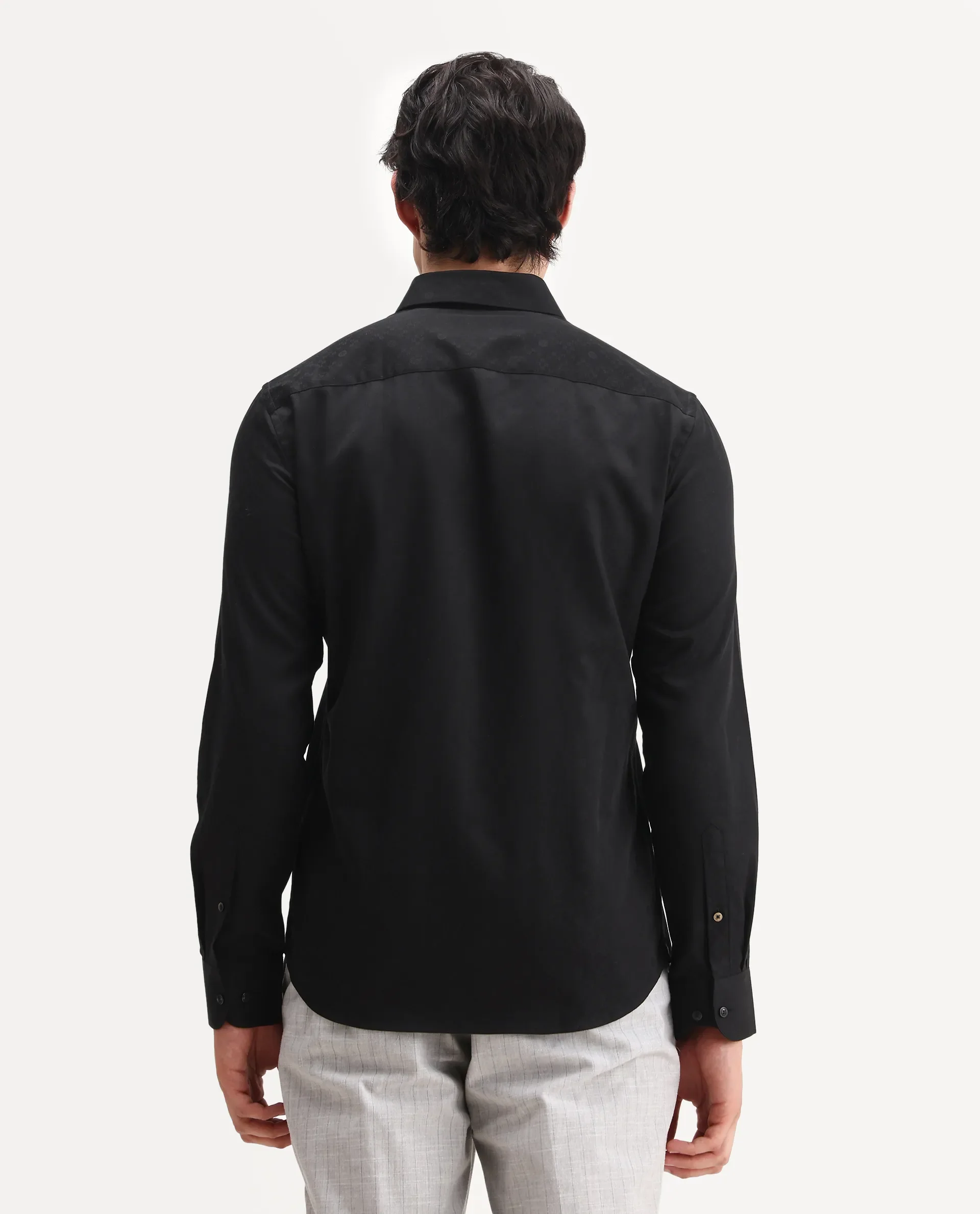 Rare Rabbit Men's Klut Black Cotton Blend Fabric Spread Collar Regular Fit Jacquard Shirt - Image 7