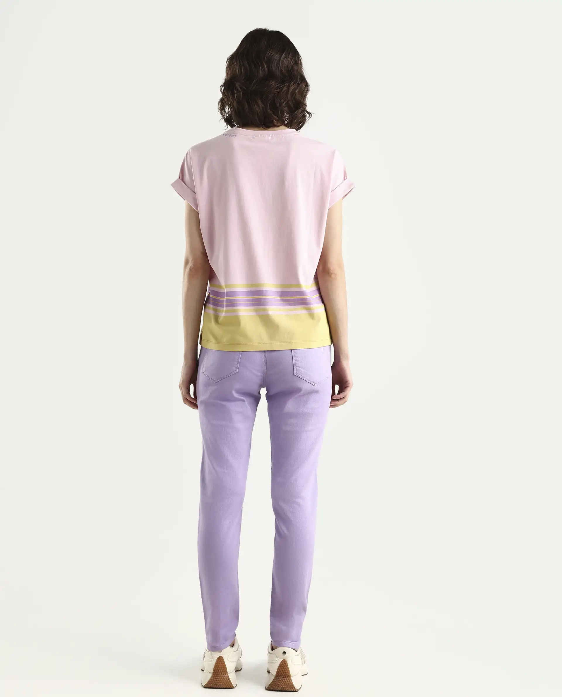Rareism Women's Kocho Lavender Cotton Blend Plain Ankle Length Slim Fit Jeans - Image 7