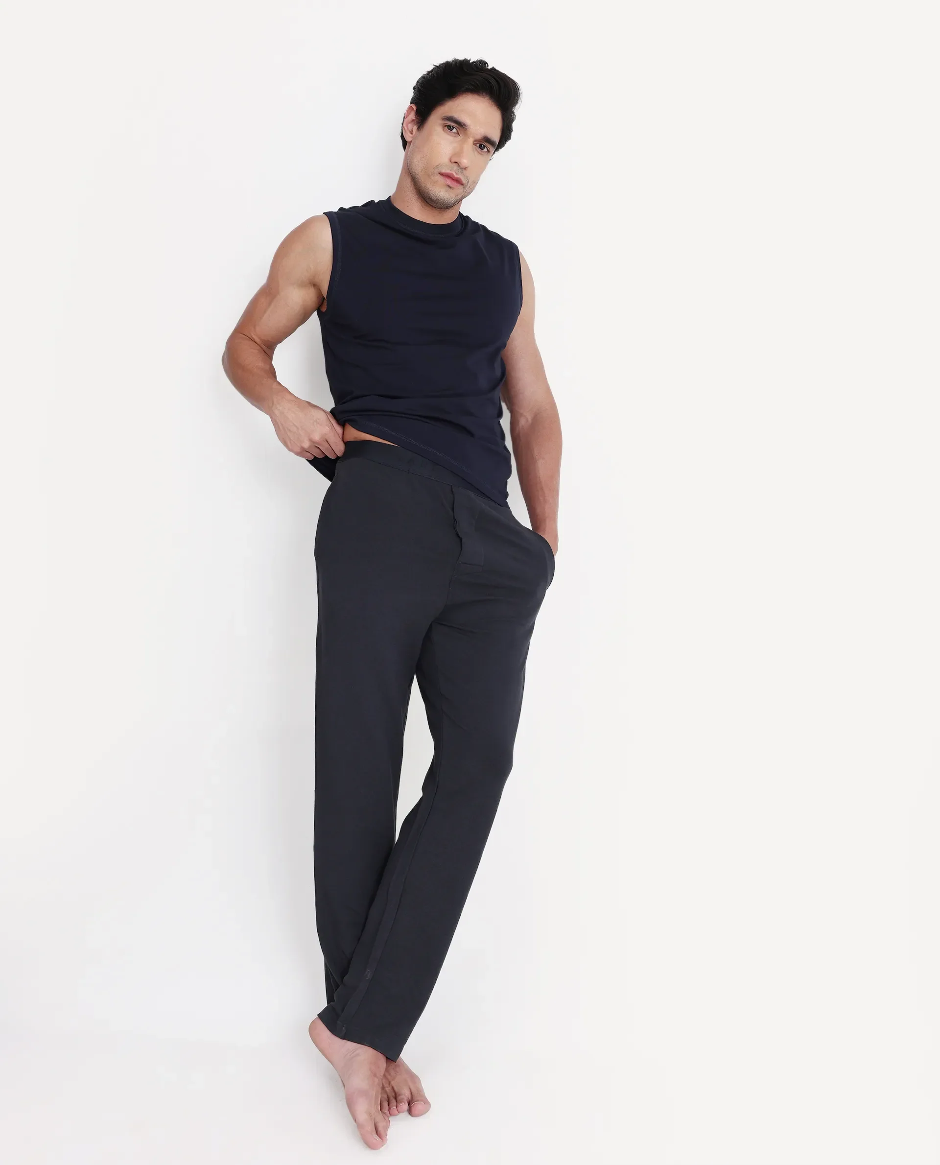 Rare Rabbit Men's Koney Navy Cotton Blend Fabric Regular Fit Plain Pajama - Image 3