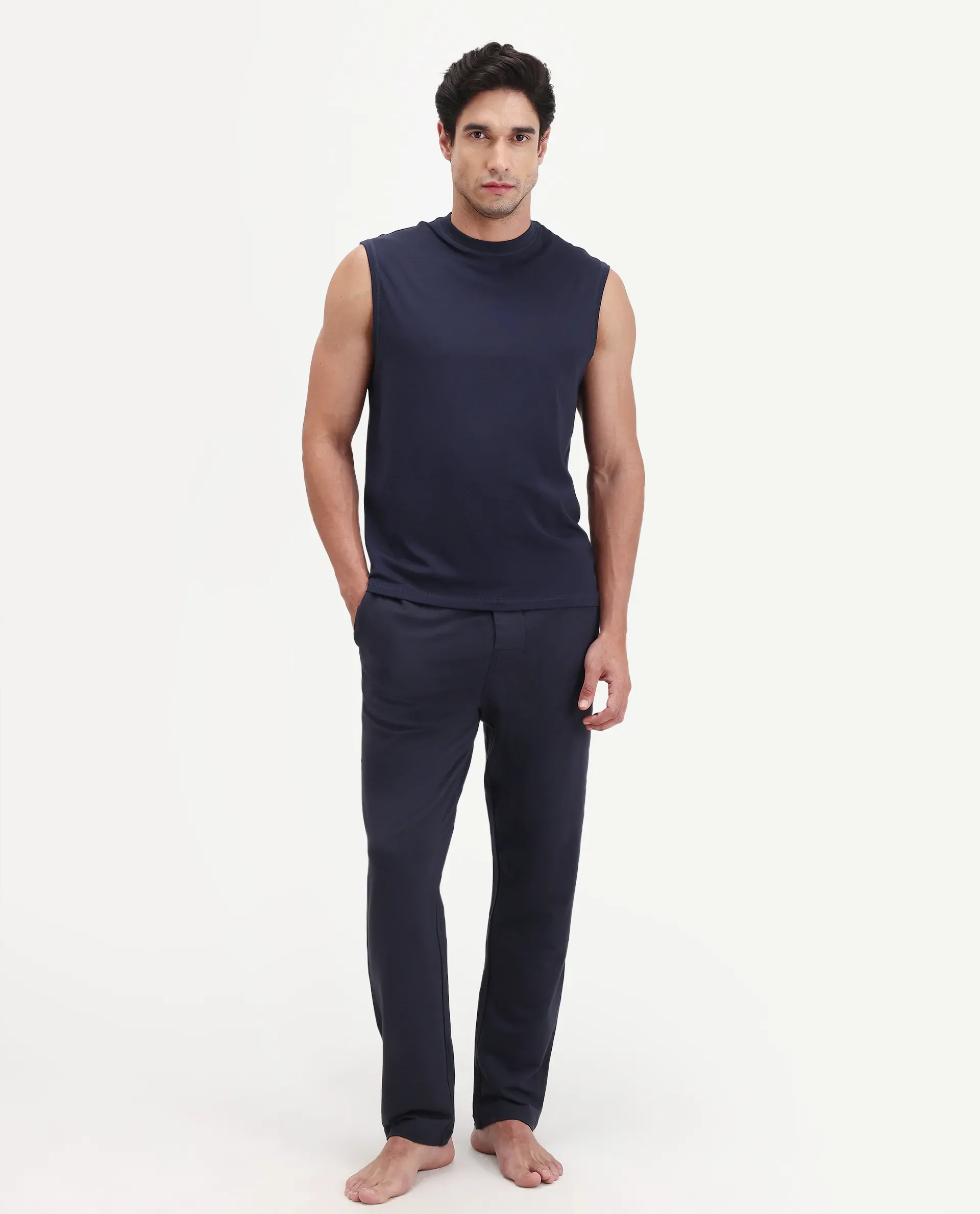 Rare Rabbit Men's Koney Navy Cotton Blend Fabric Regular Fit Plain Pajama - Image 4